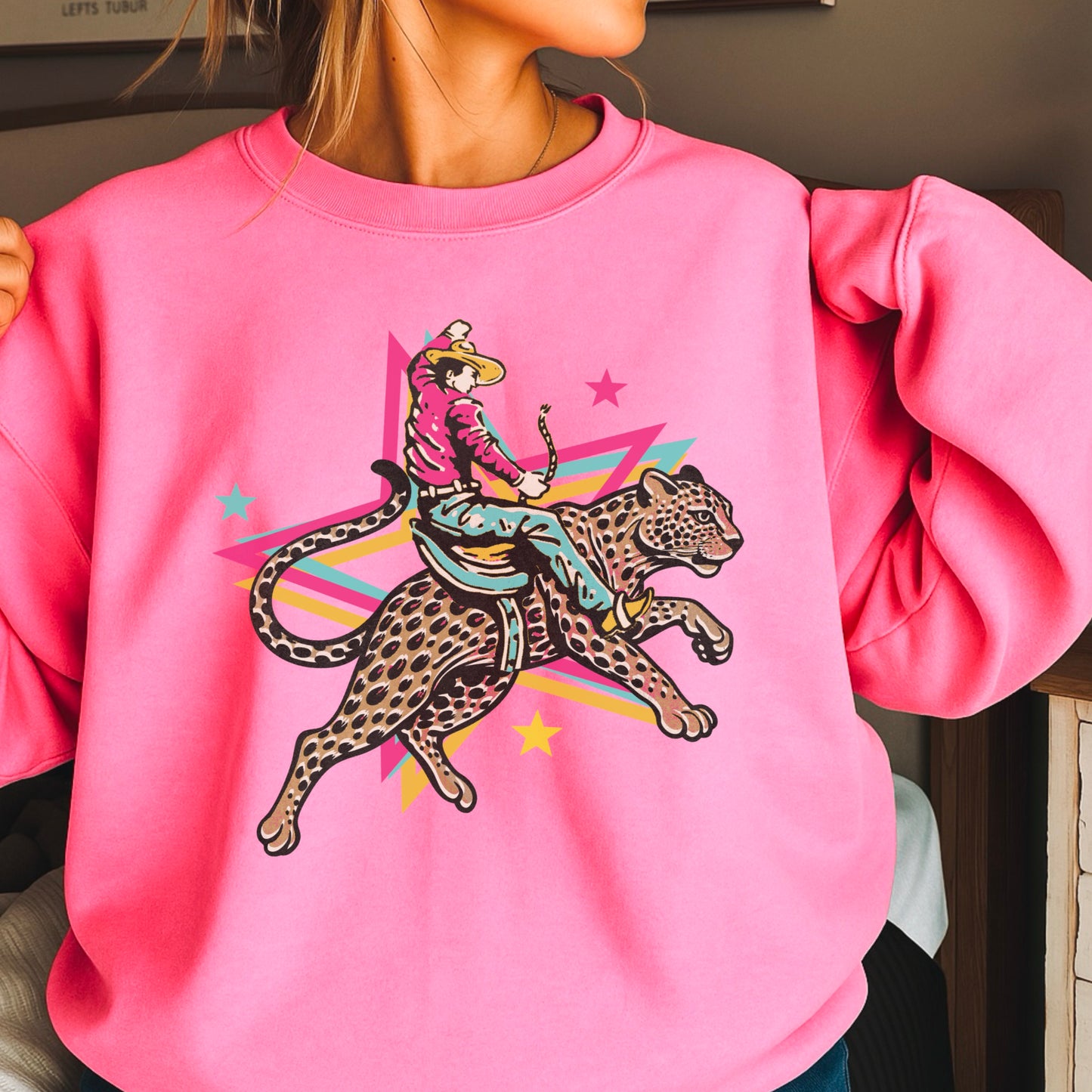 Leopard Cowboy Western Crewneck Sweatshirt