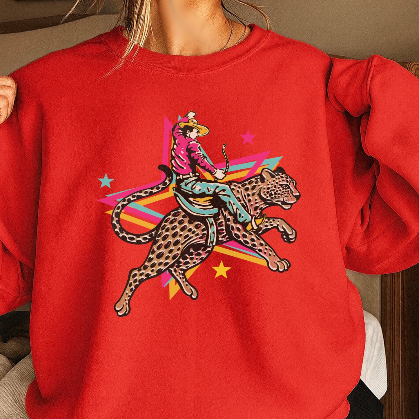 Leopard Cowboy Western Crewneck Sweatshirt