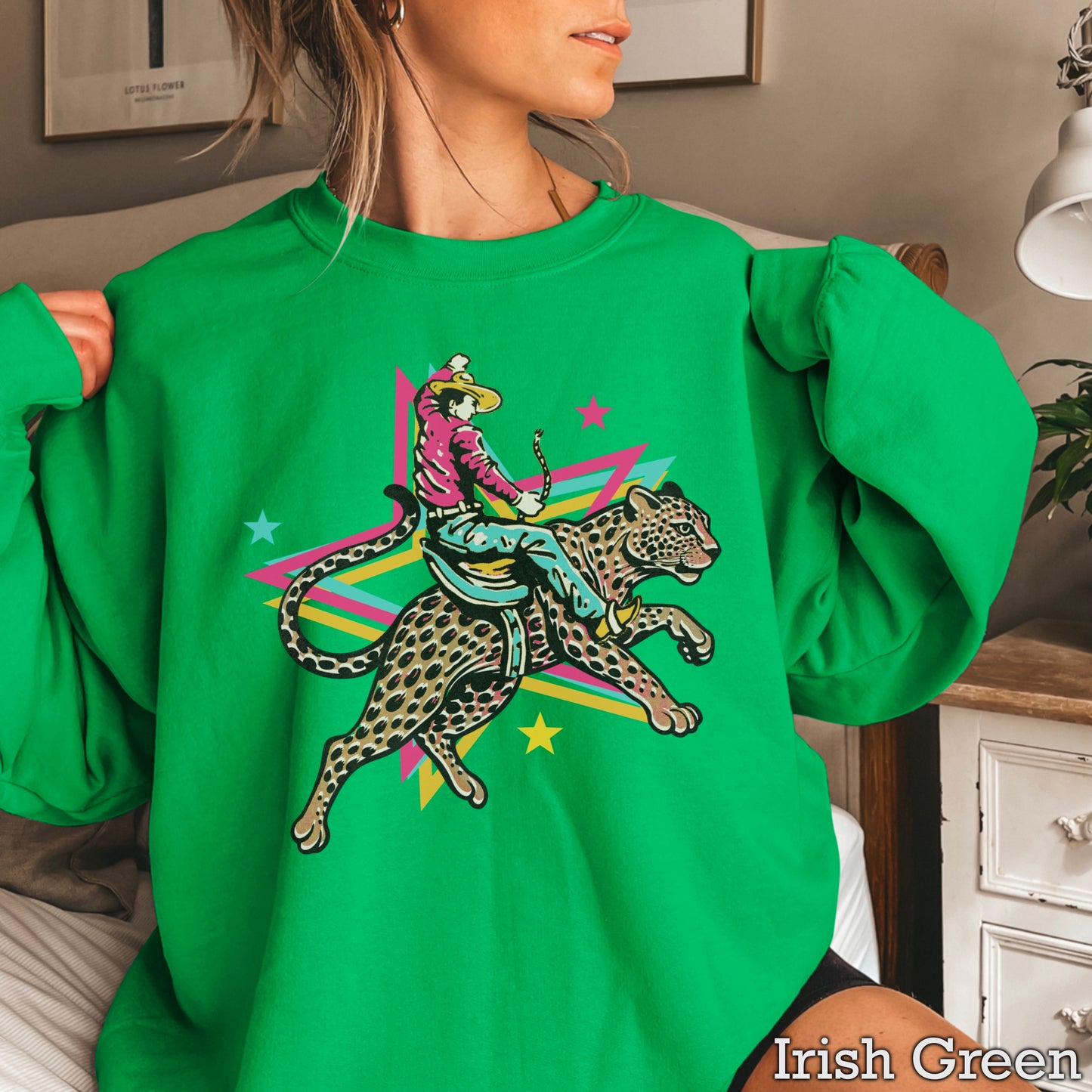Leopard Cowboy Western Crewneck Sweatshirt