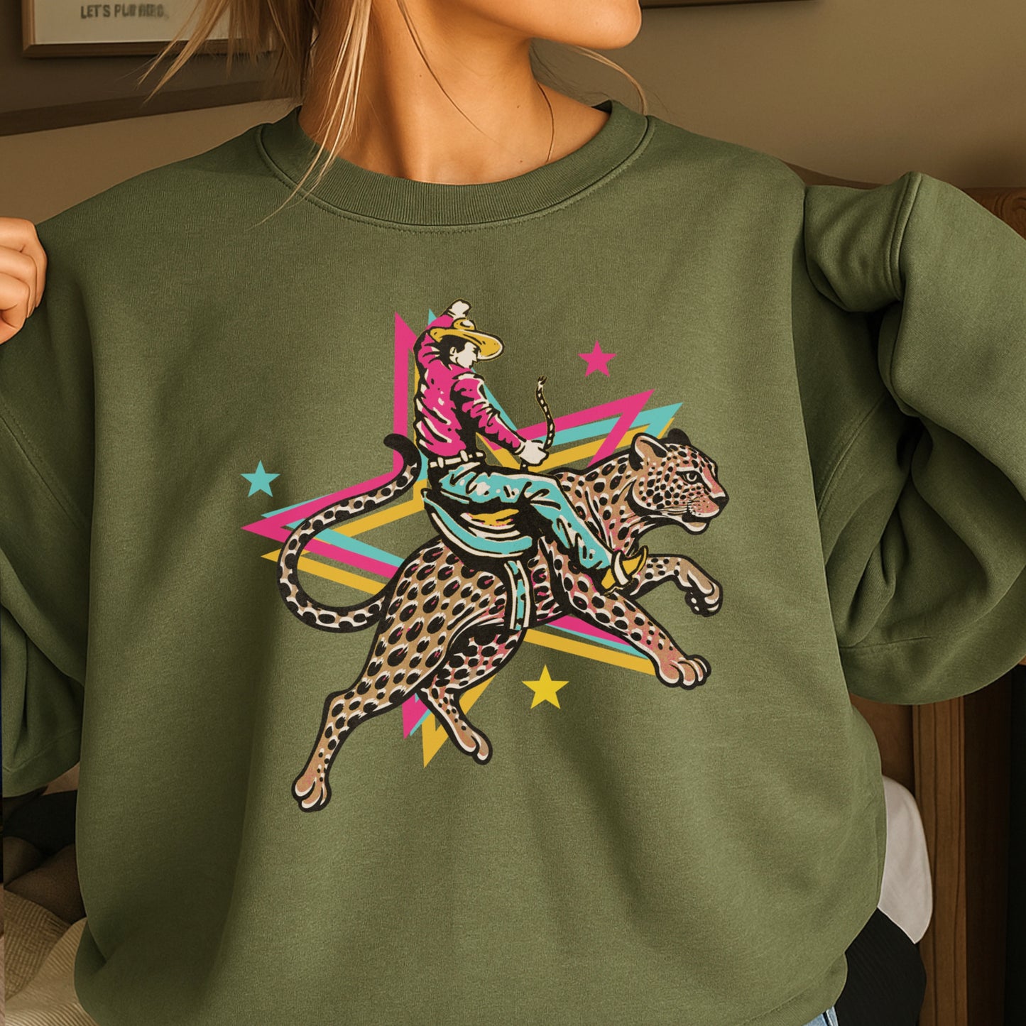 Leopard Cowboy Western Crewneck Sweatshirt