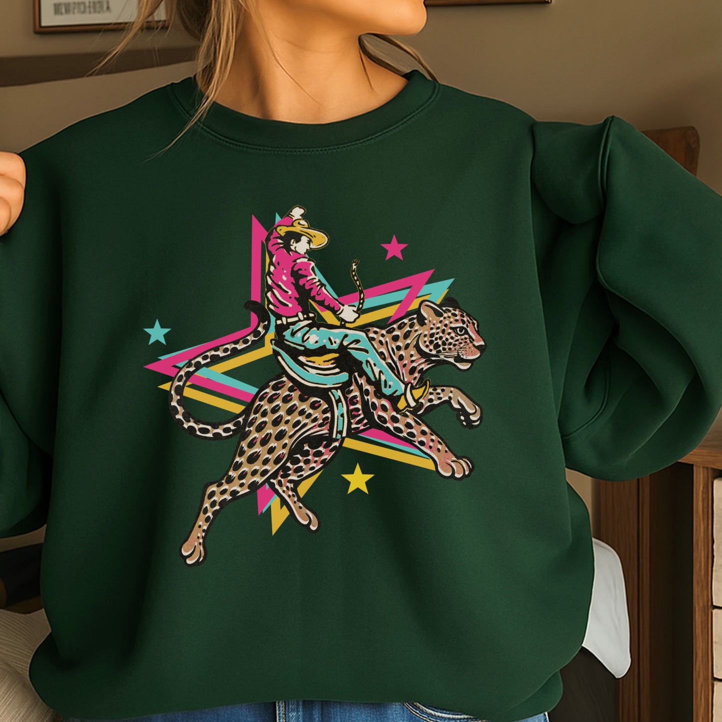 Leopard Cowboy Western Crewneck Sweatshirt