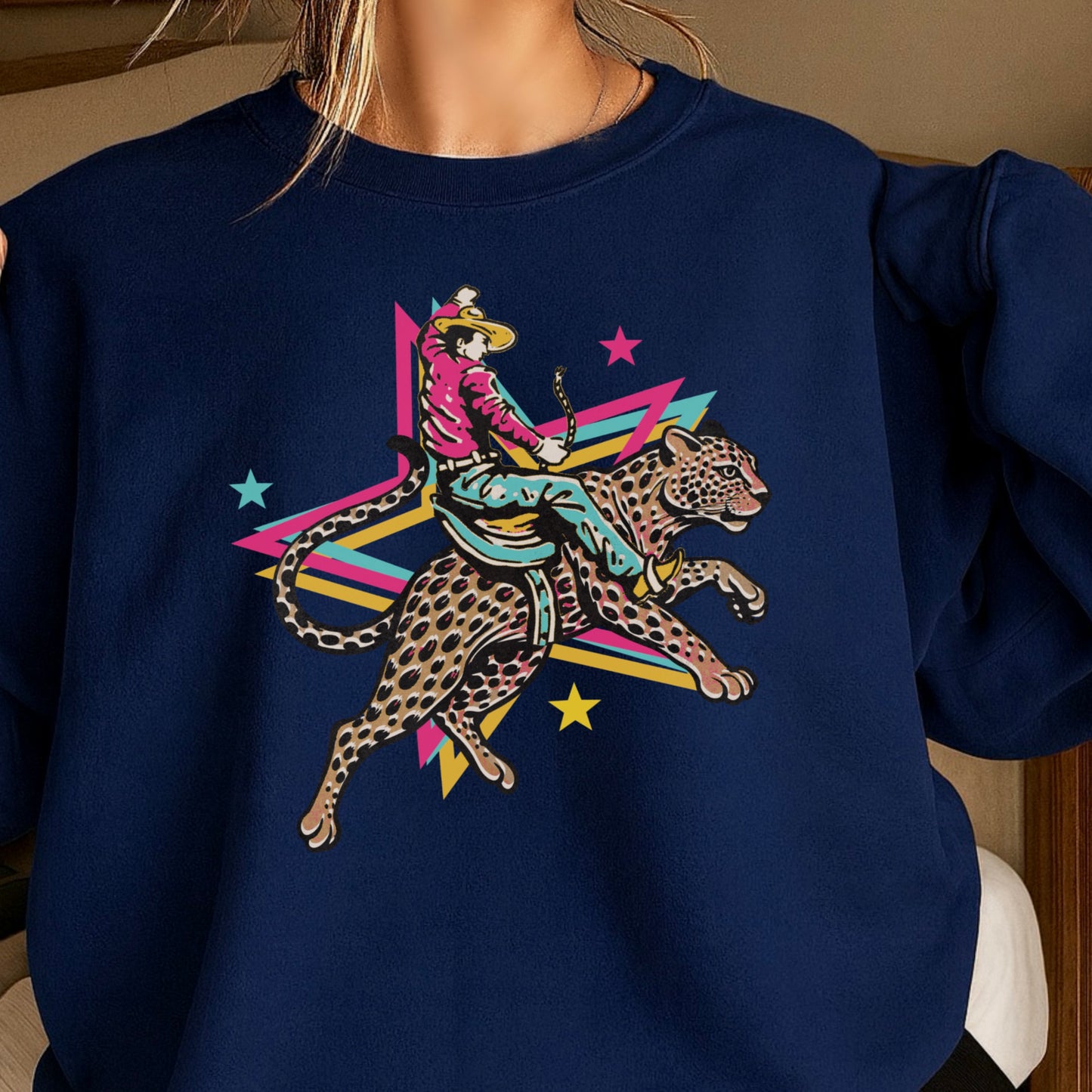 Leopard Cowboy Western Crewneck Sweatshirt