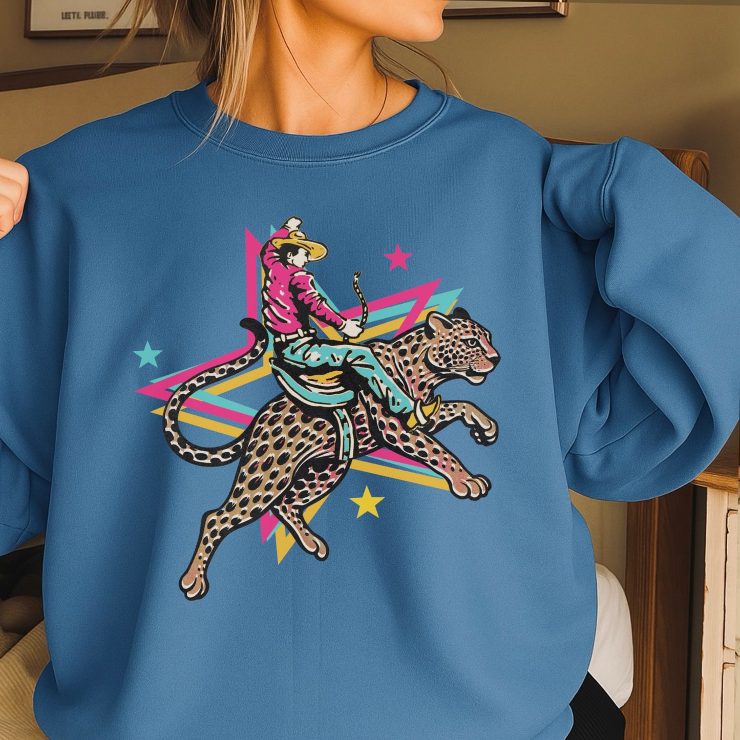 Leopard Cowboy Western Crewneck Sweatshirt