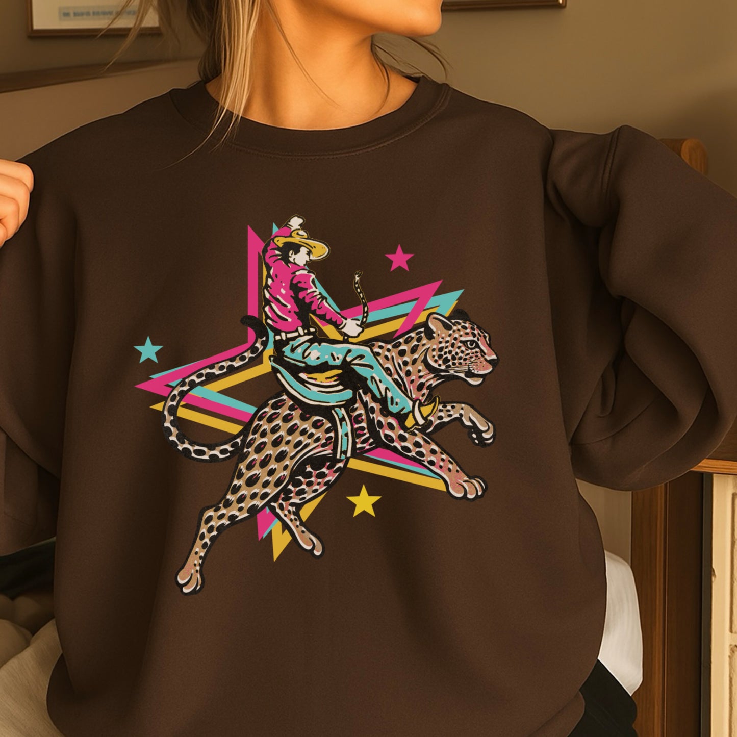 Leopard Cowboy Western Crewneck Sweatshirt