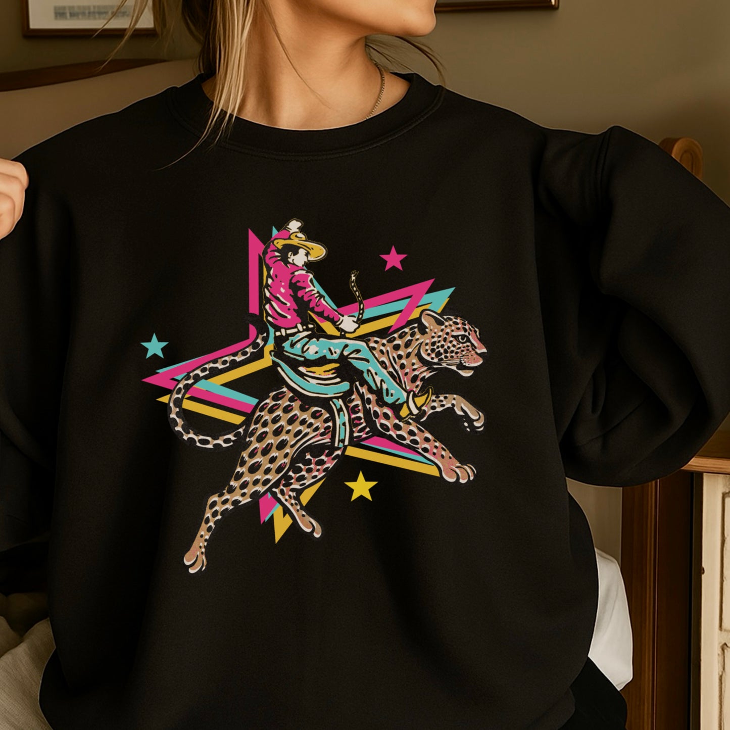 Leopard Cowboy Western Crewneck Sweatshirt