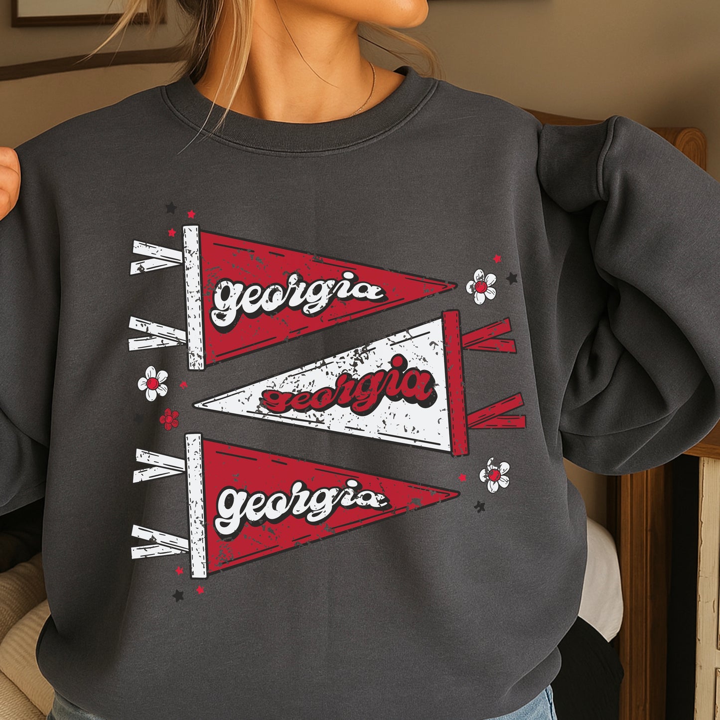 Red & Black Pennant Flag Crewneck Sweatshirt