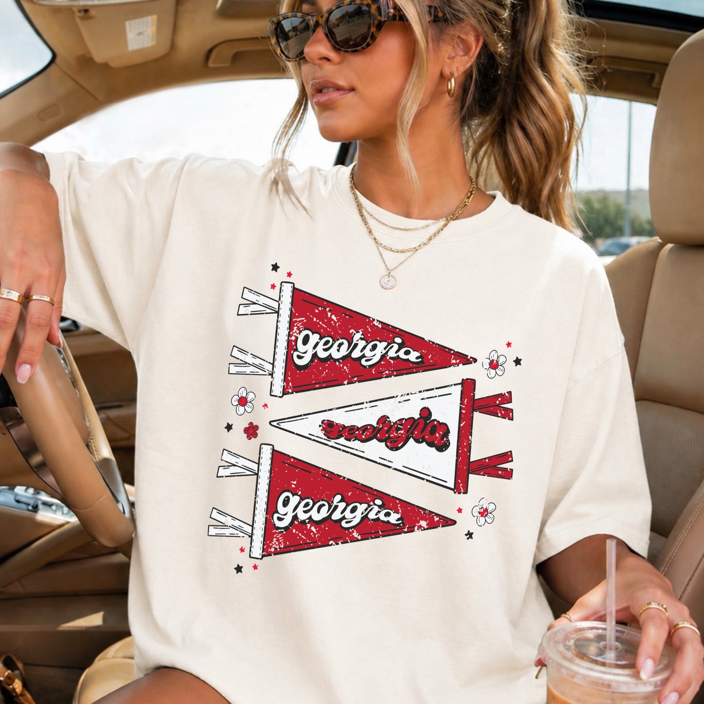 Red & Black Pennant Flag Comfort Color Graphic Tee