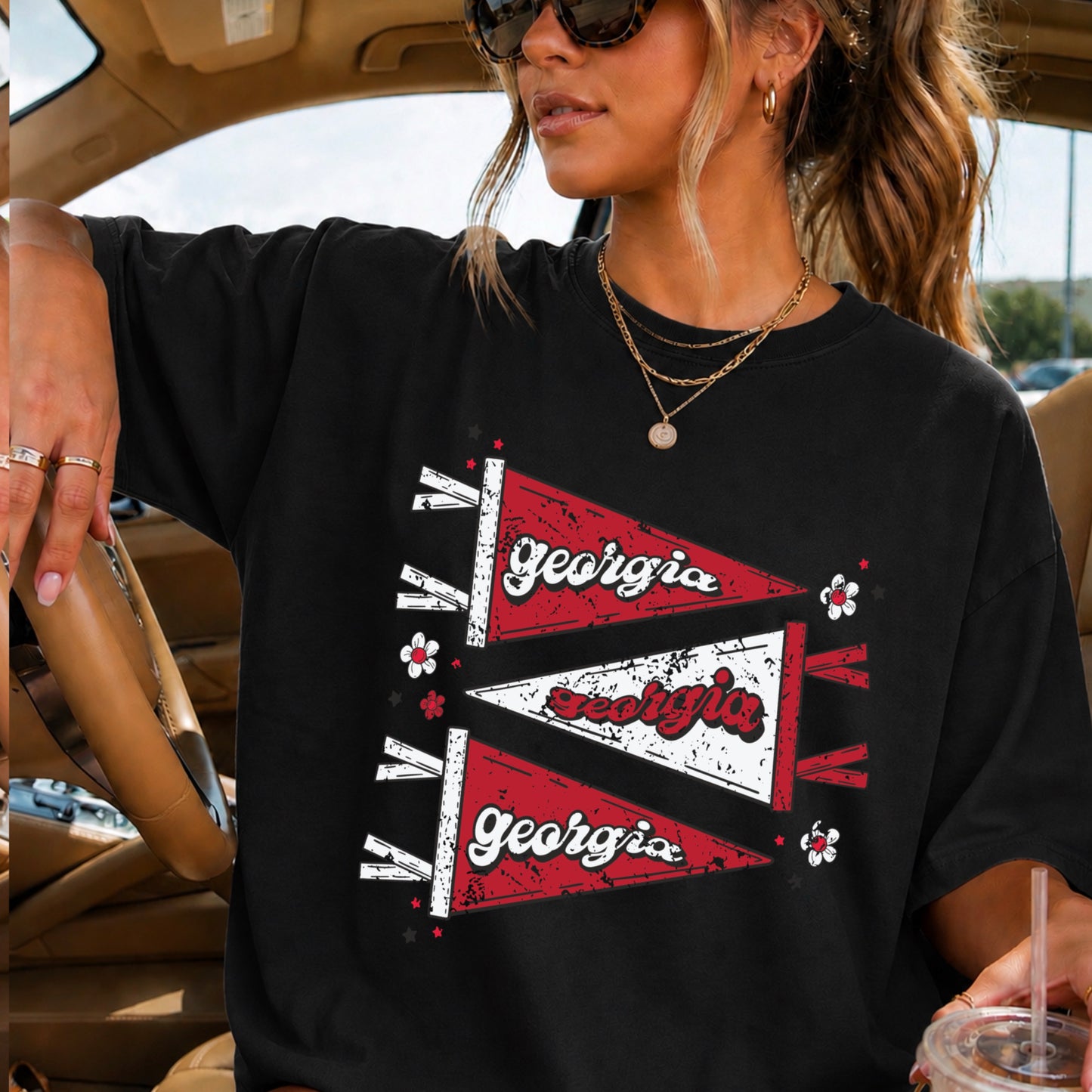 Red & Black Pennant Flag Comfort Color Graphic Tee
