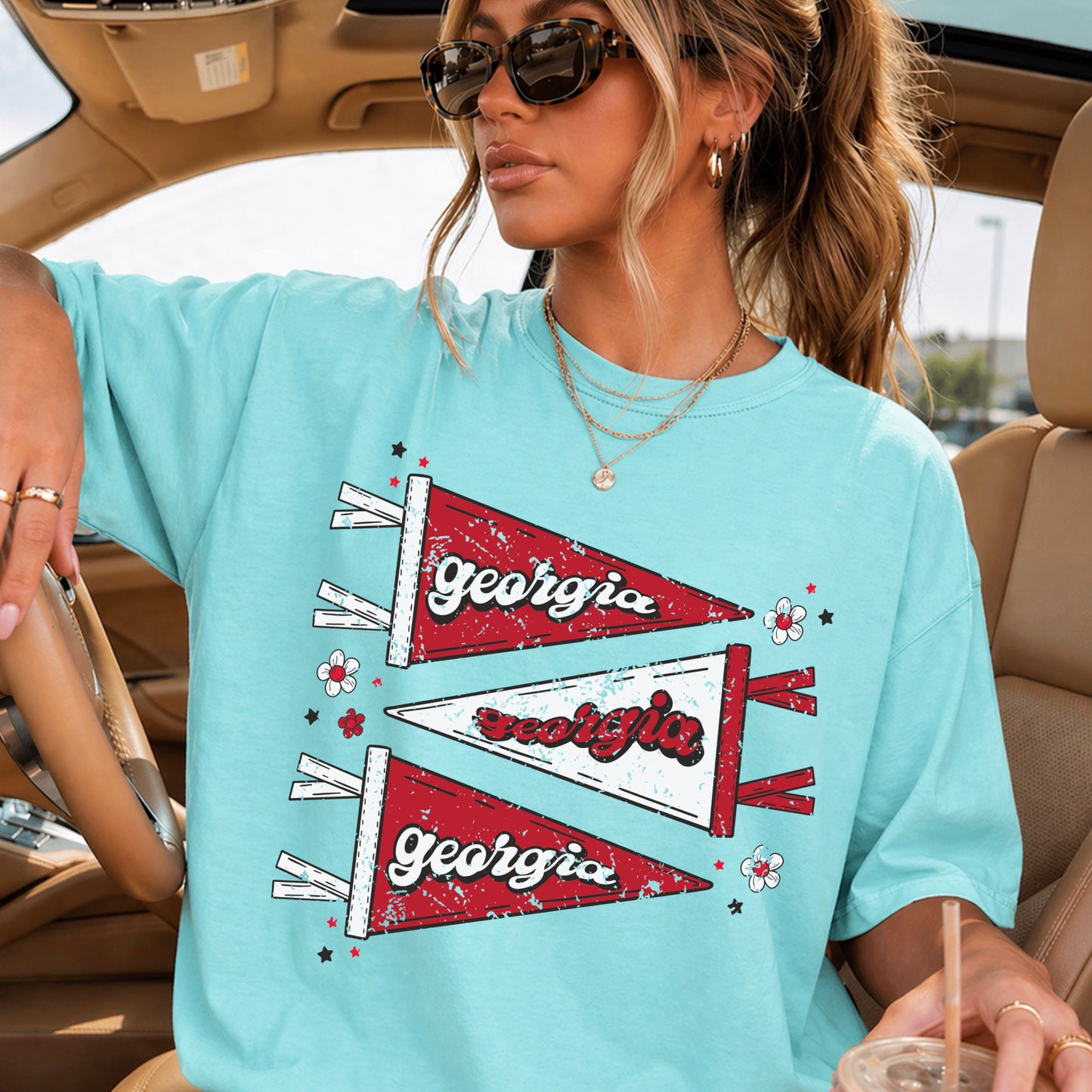 Red & Black Pennant Flag Comfort Color Graphic Tee