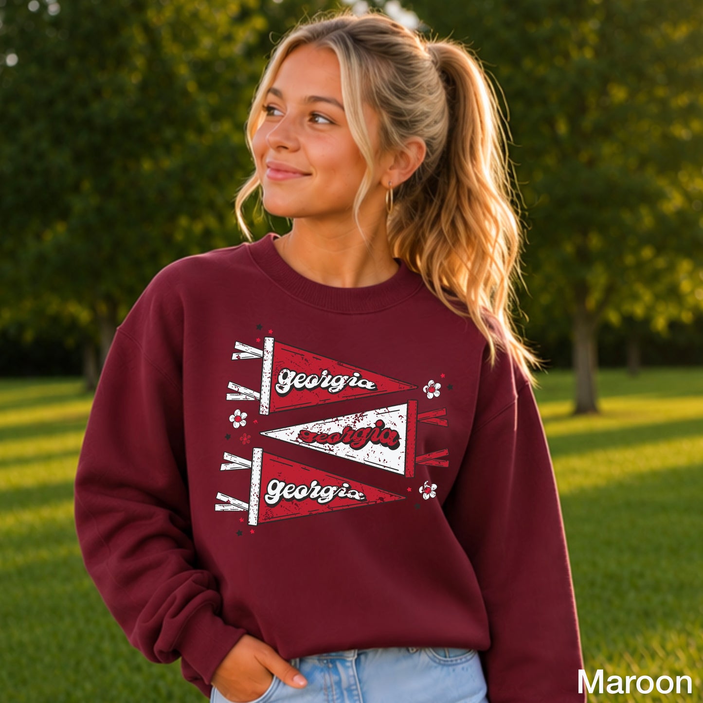 Red & Black Pennant Flag Youth Crewneck Sweatshirt