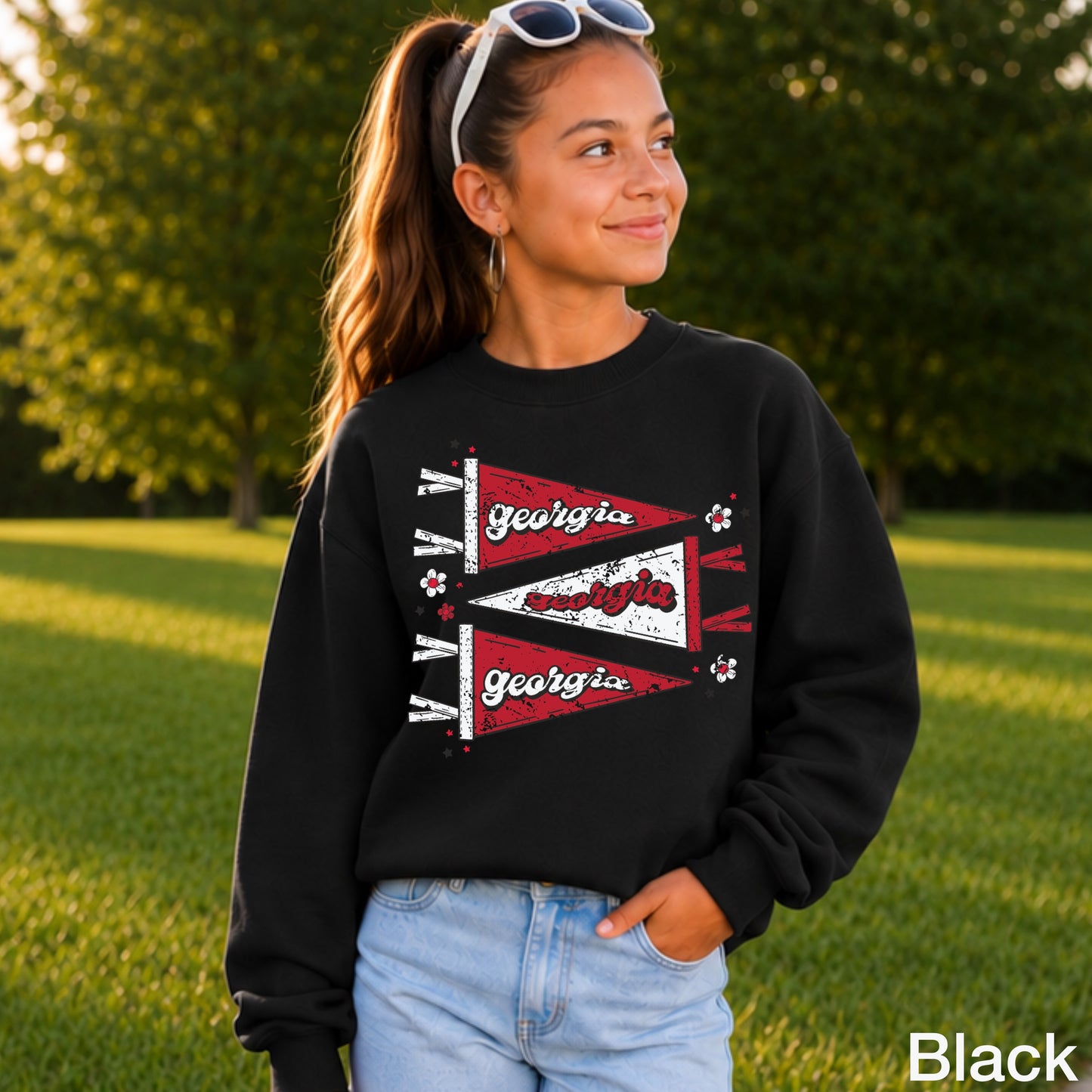 Red & Black Pennant Flag Youth Crewneck Sweatshirt