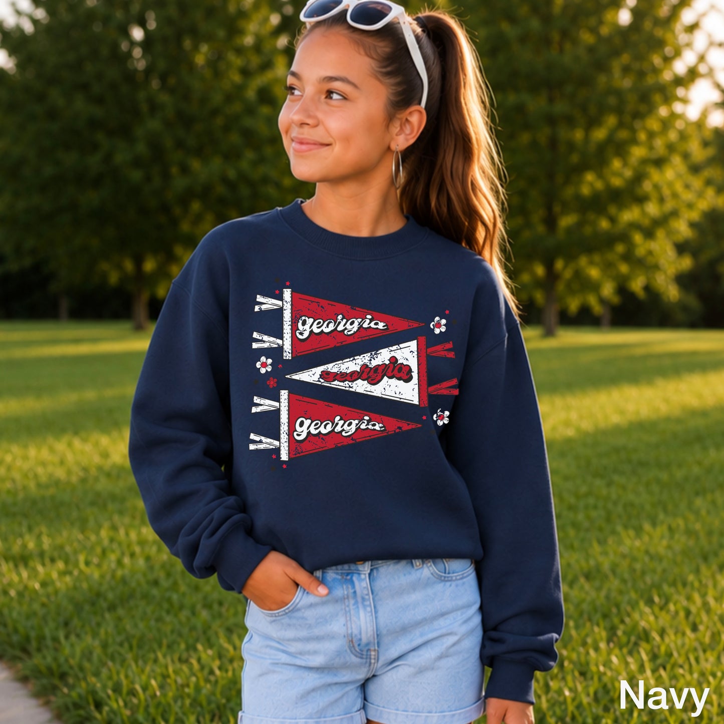 Red & Black Pennant Flag Youth Crewneck Sweatshirt