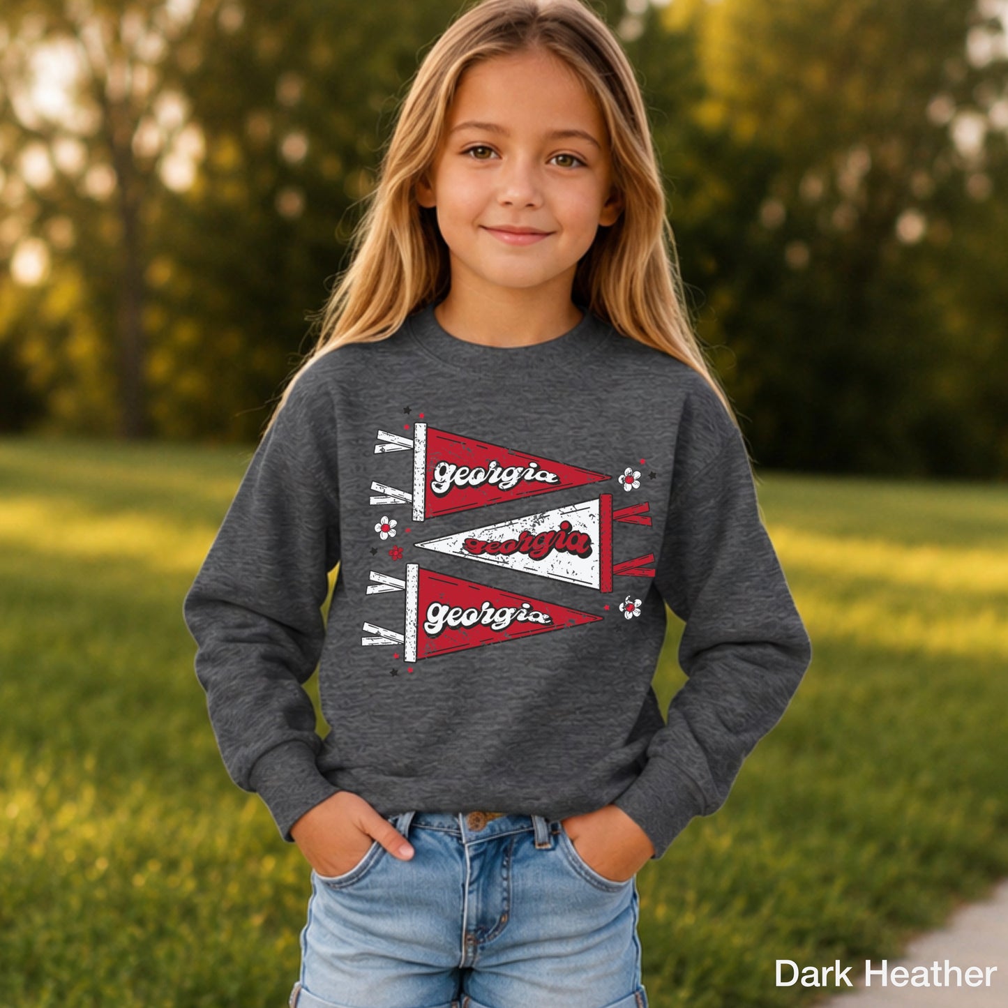 Red & Black Pennant Flag Youth Crewneck Sweatshirt