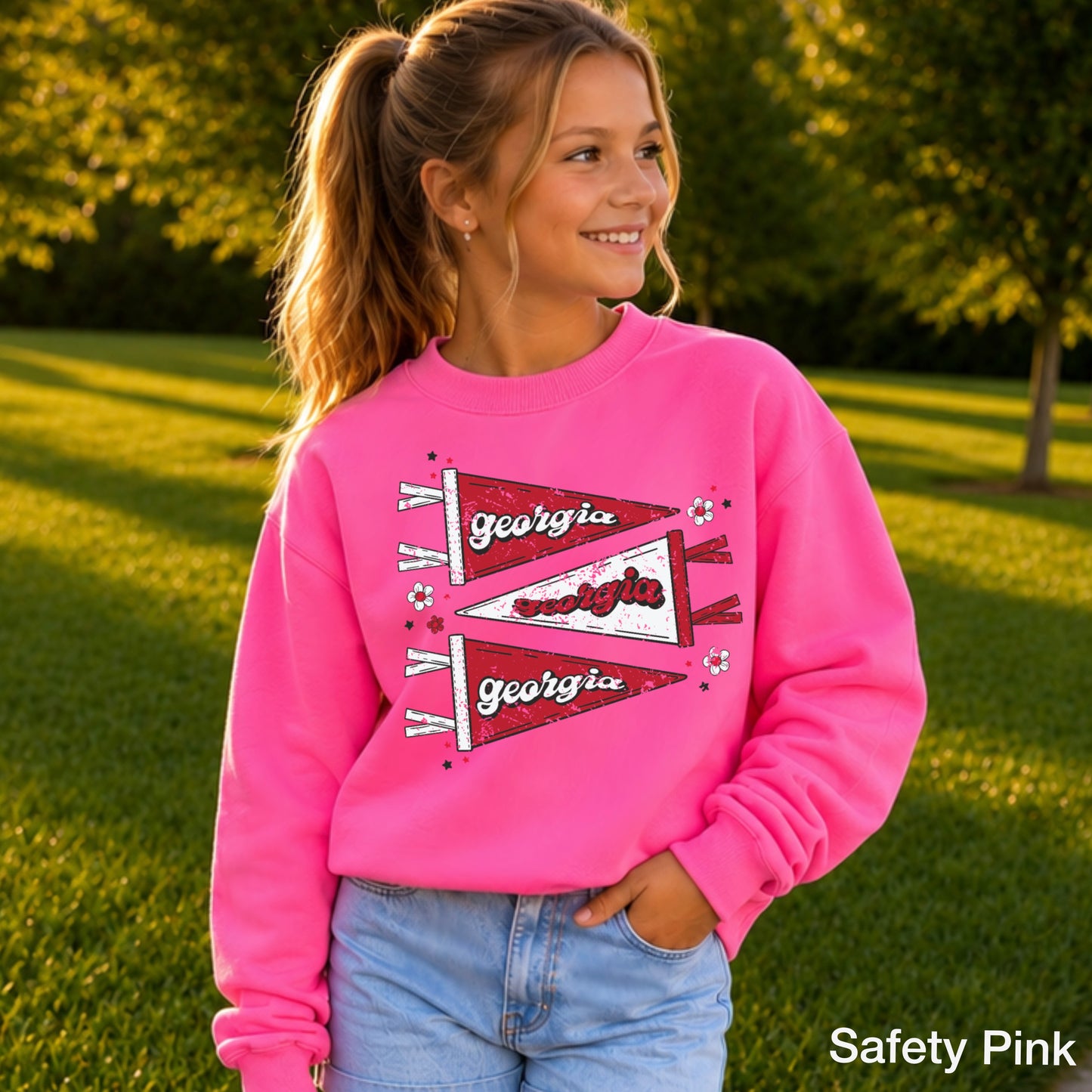 Red & Black Pennant Flag Youth Crewneck Sweatshirt