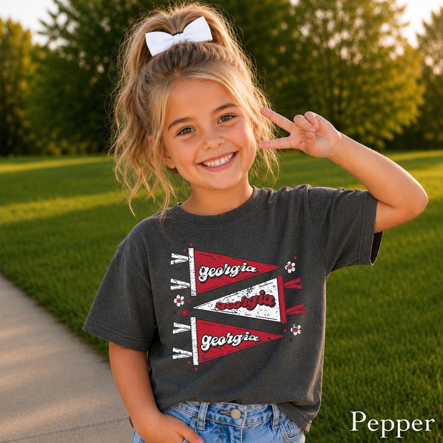 Red & Black Pennant Flag Youth Comfort Color T-Shirt