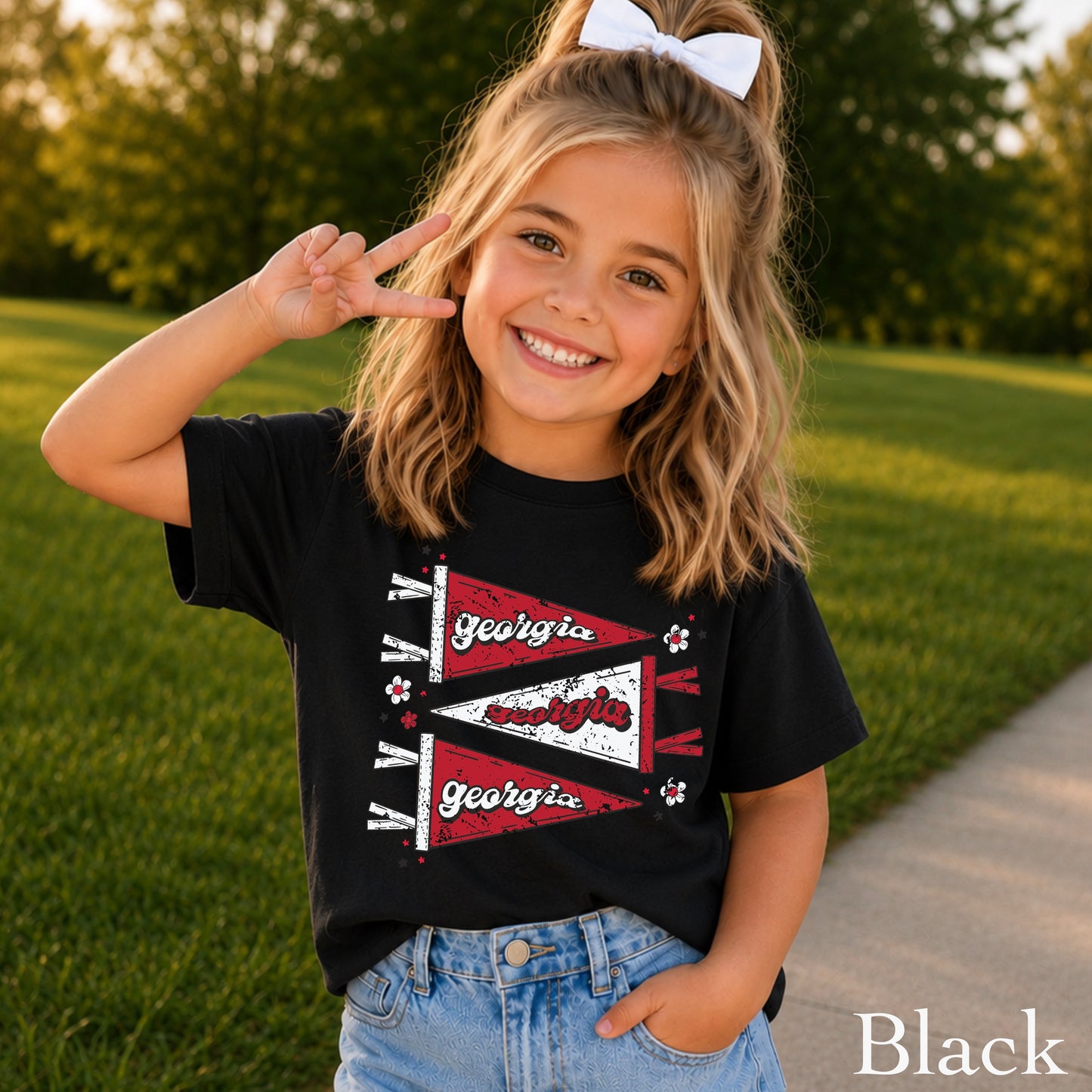 Red & Black Pennant Flag Youth Comfort Color T-Shirt