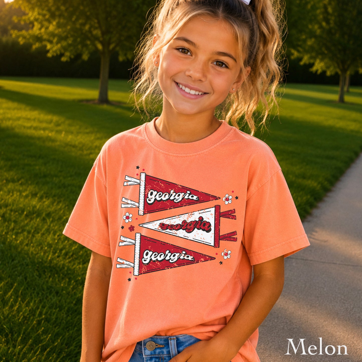 Red & Black Pennant Flag Youth Comfort Color T-Shirt