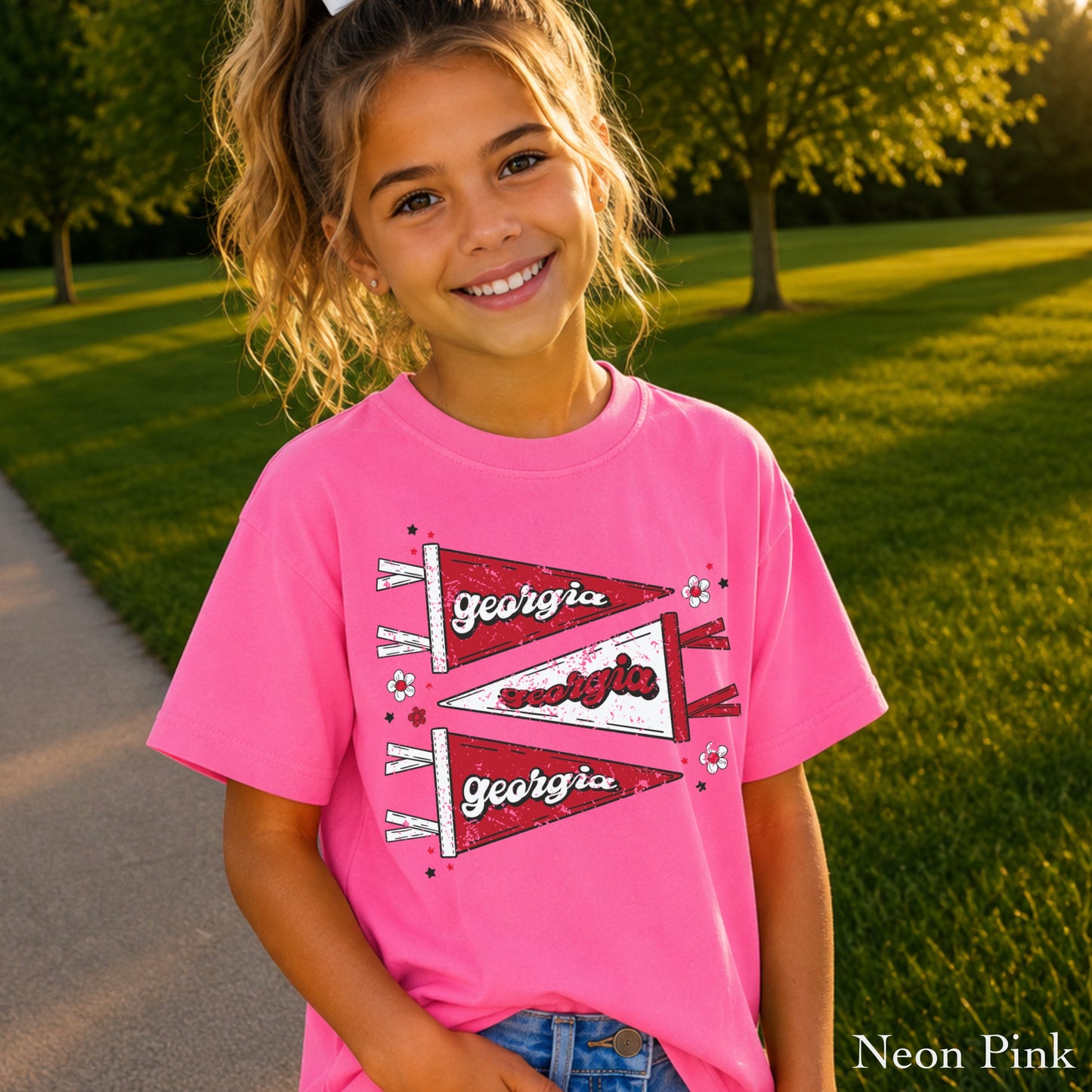 Red & Black Pennant Flag Youth Comfort Color T-Shirt