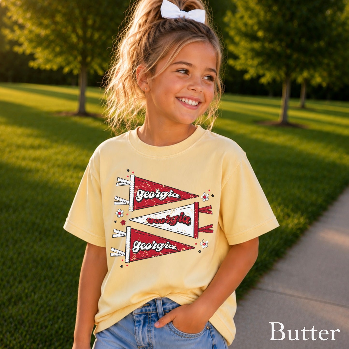 Red & Black Pennant Flag Youth Comfort Color T-Shirt