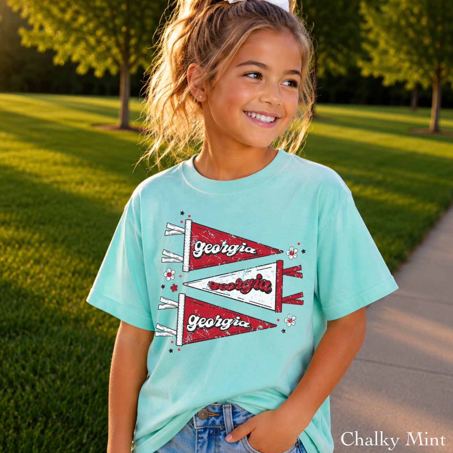 Red & Black Pennant Flag Youth Comfort Color T-Shirt