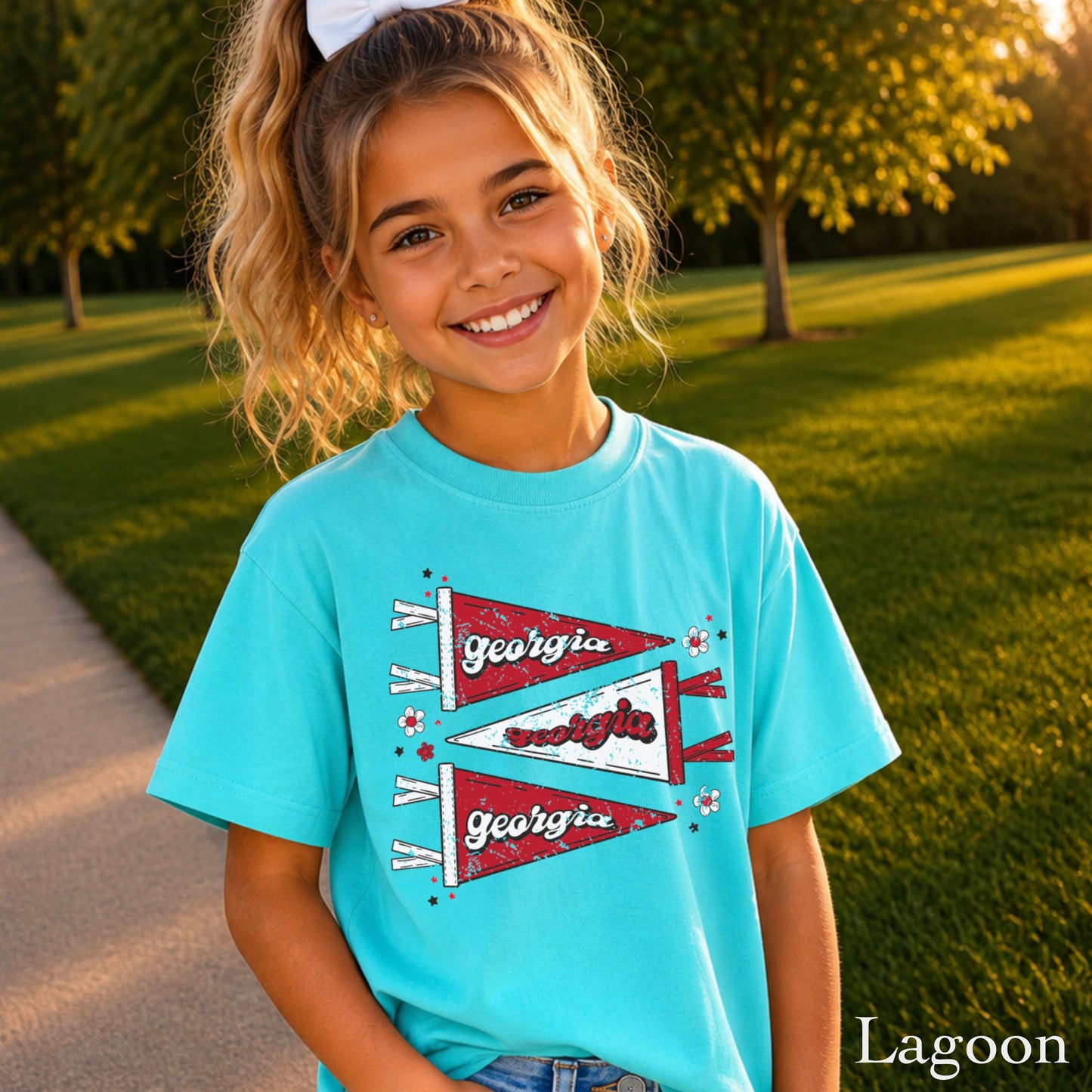 Red & Black Pennant Flag Youth Comfort Color T-Shirt