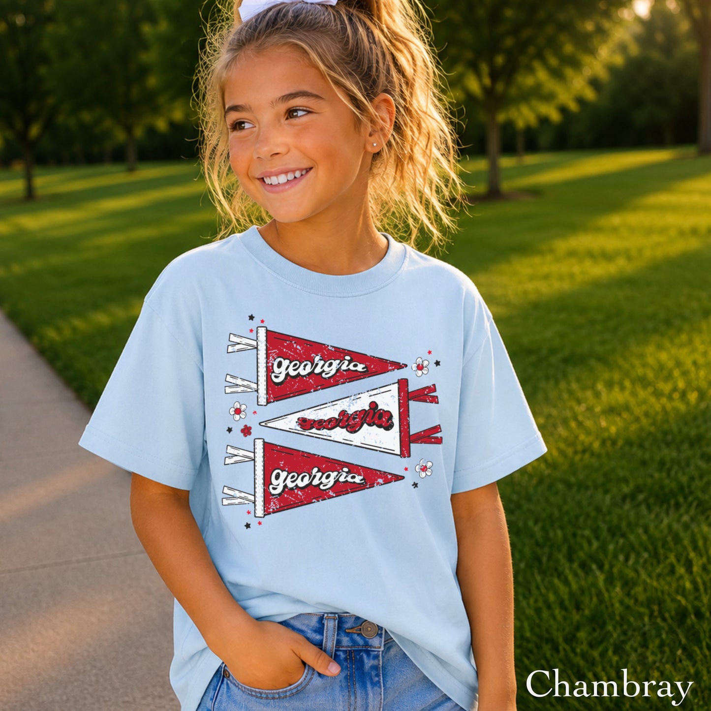 Red & Black Pennant Flag Youth Comfort Color T-Shirt