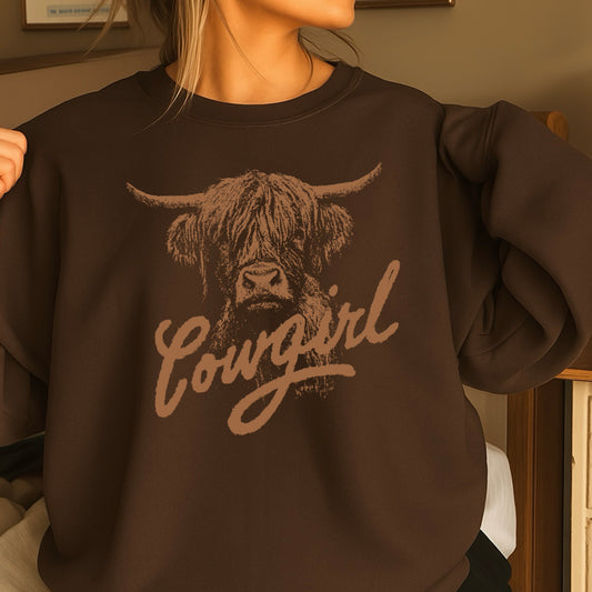 Cowgirl Highland Cow Screen Print Transfer