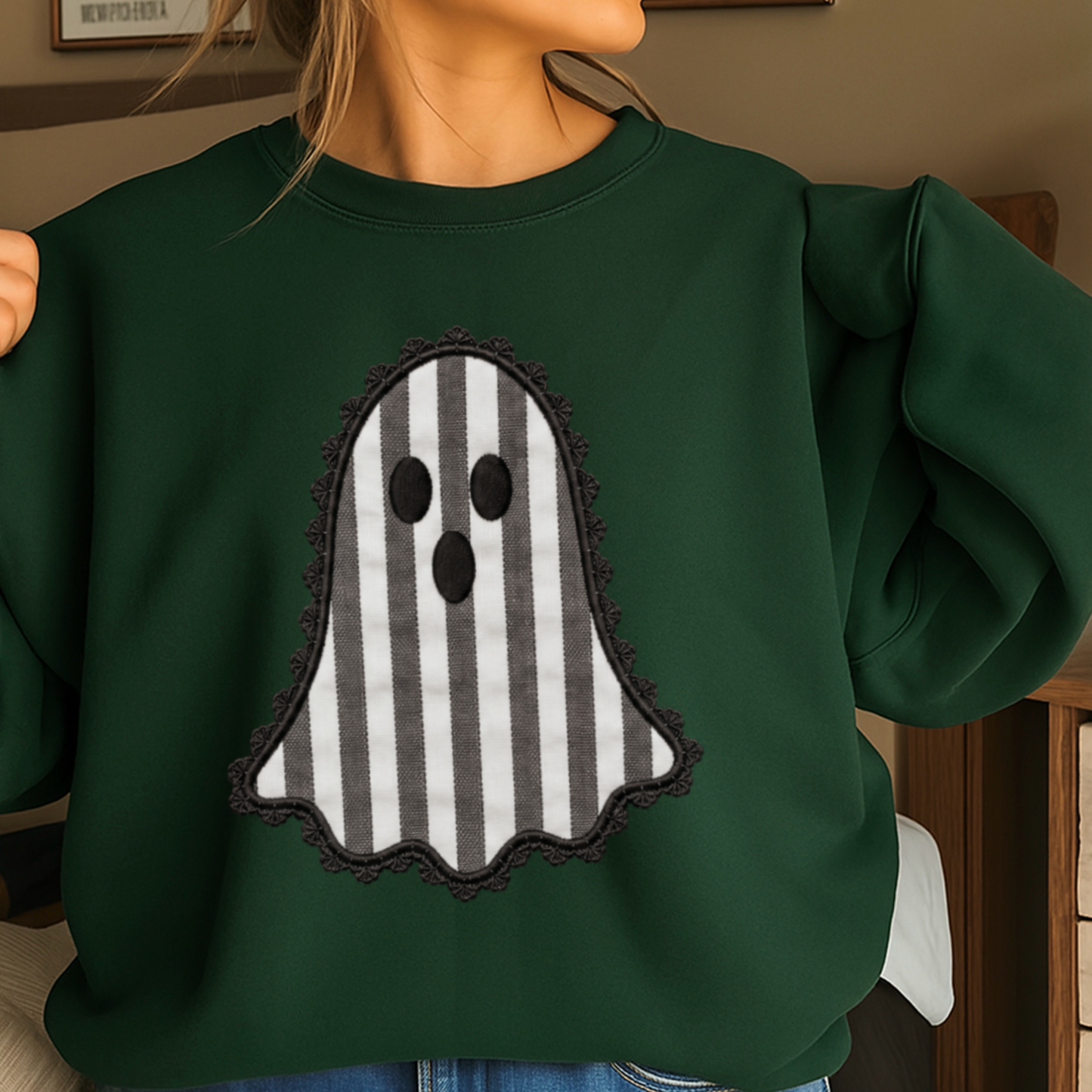Lace Ghost Halloween Crewneck Sweatshirt