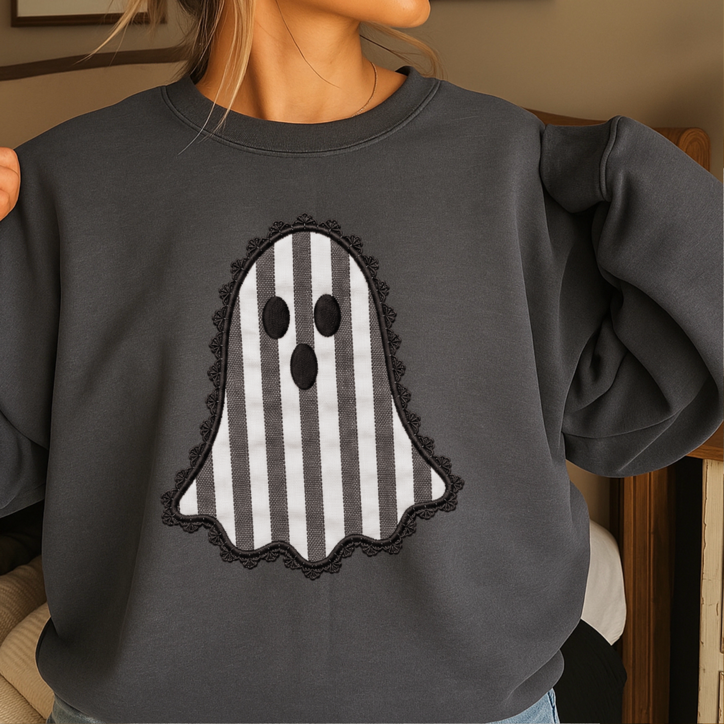 Lace Ghost Halloween Crewneck Sweatshirt