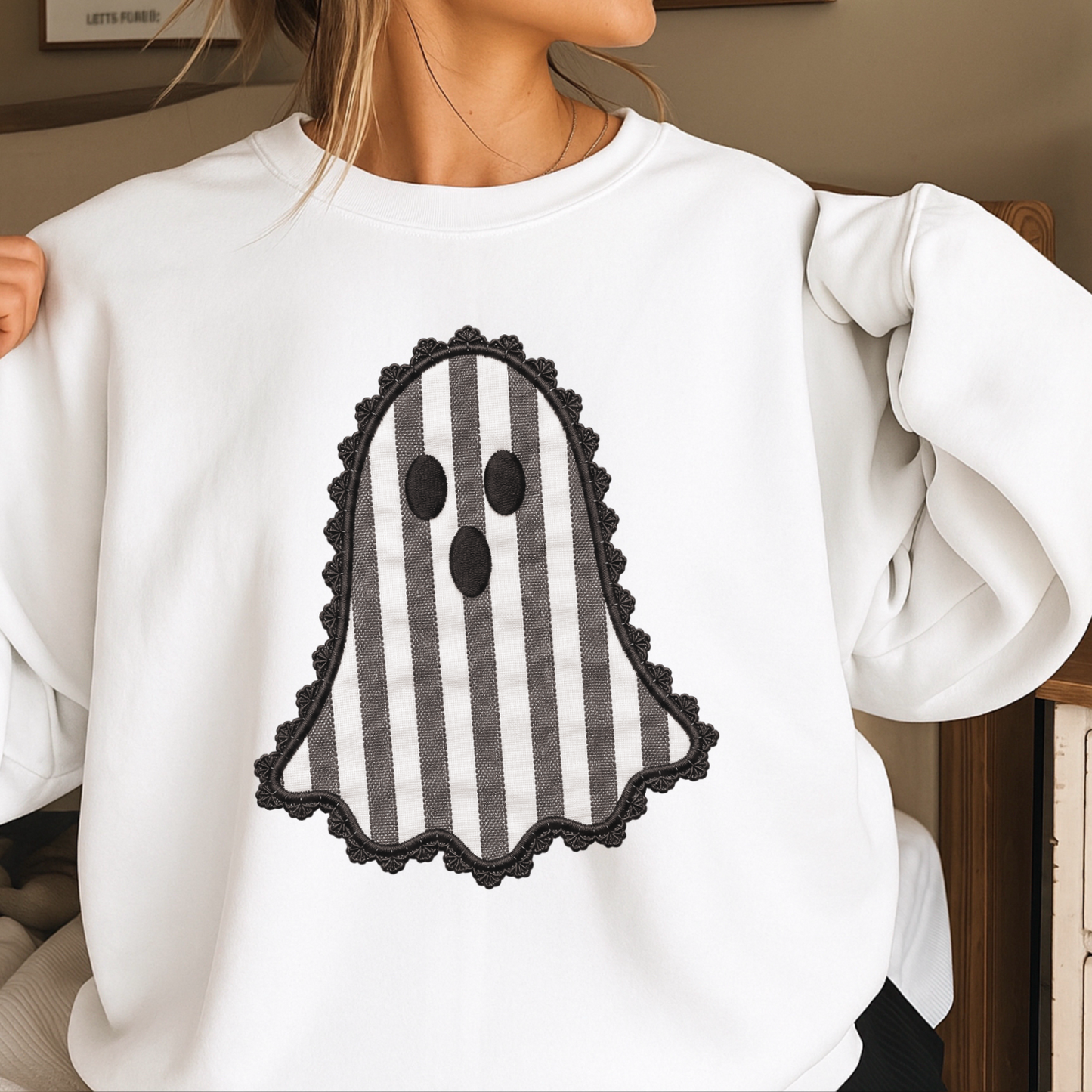 Lace Ghost Halloween Crewneck Sweatshirt