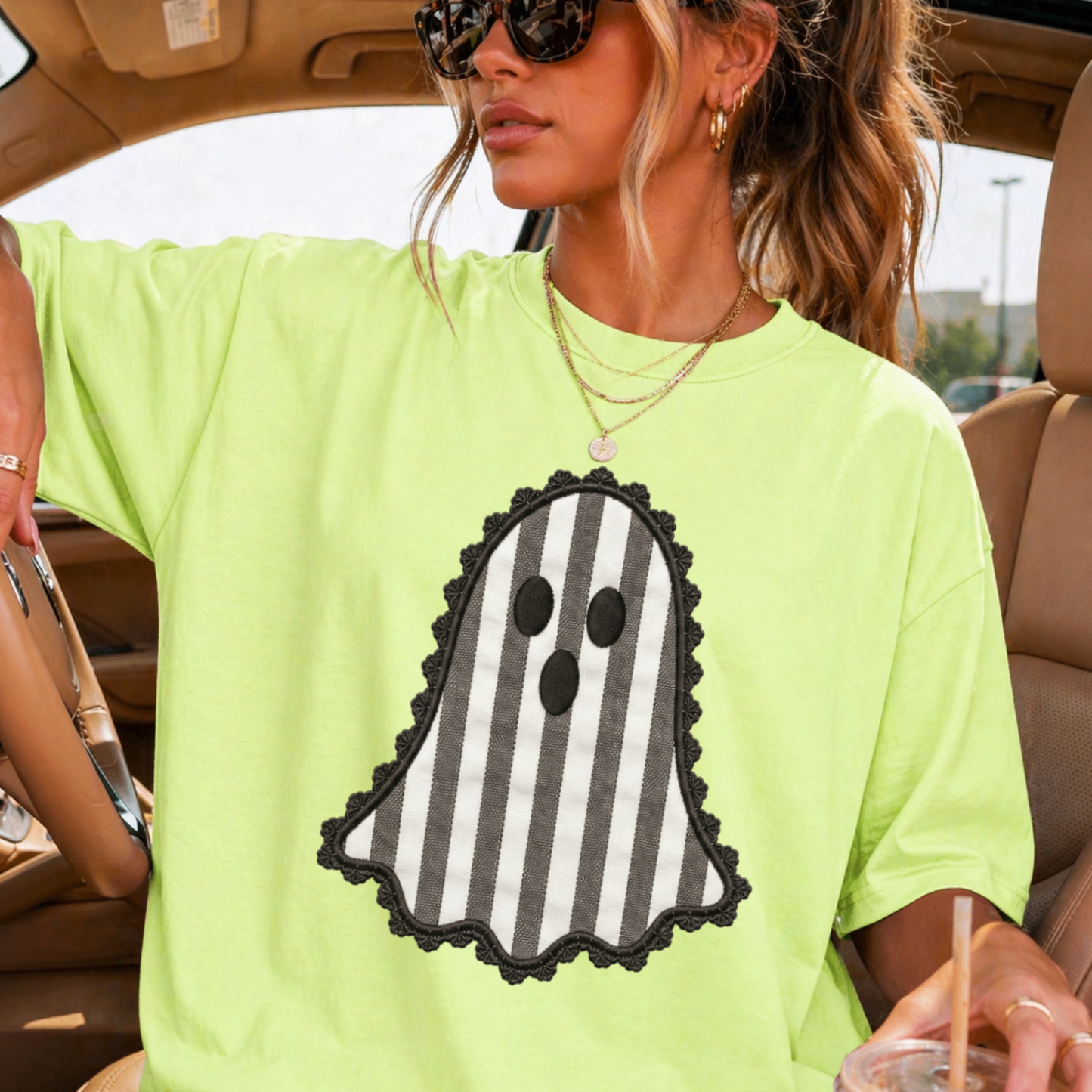 Lace Ghost Halloween Comfort Color Graphic Tee