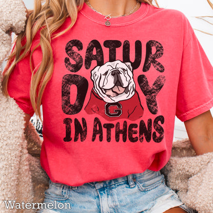 Saturday Red & Black Comfort Color Graphic Tee