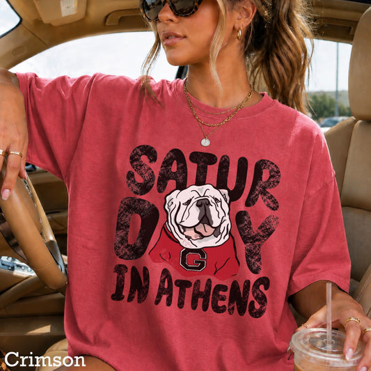 Saturday Red & Black Comfort Color Graphic Tee