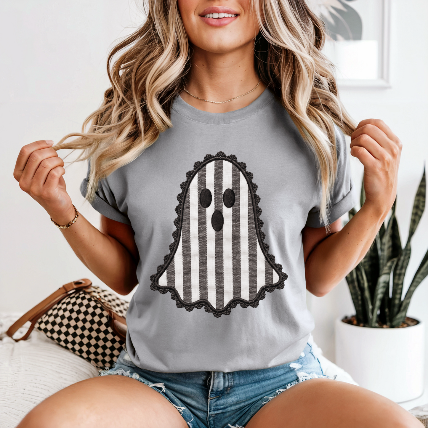 Lace Ghost Halloween Comfort Color Graphic Tee