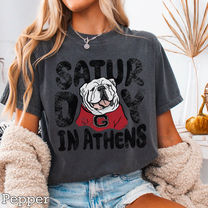 Saturday Red & Black Comfort Color Graphic Tee