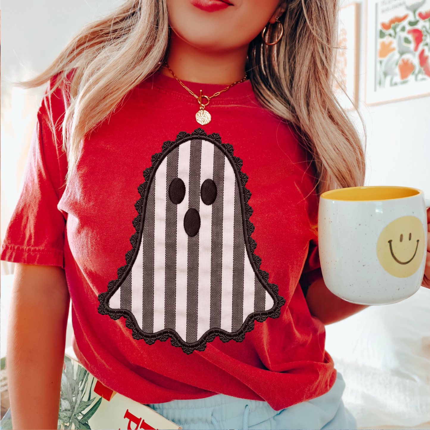 Lace Ghost Halloween Comfort Color Graphic Tee