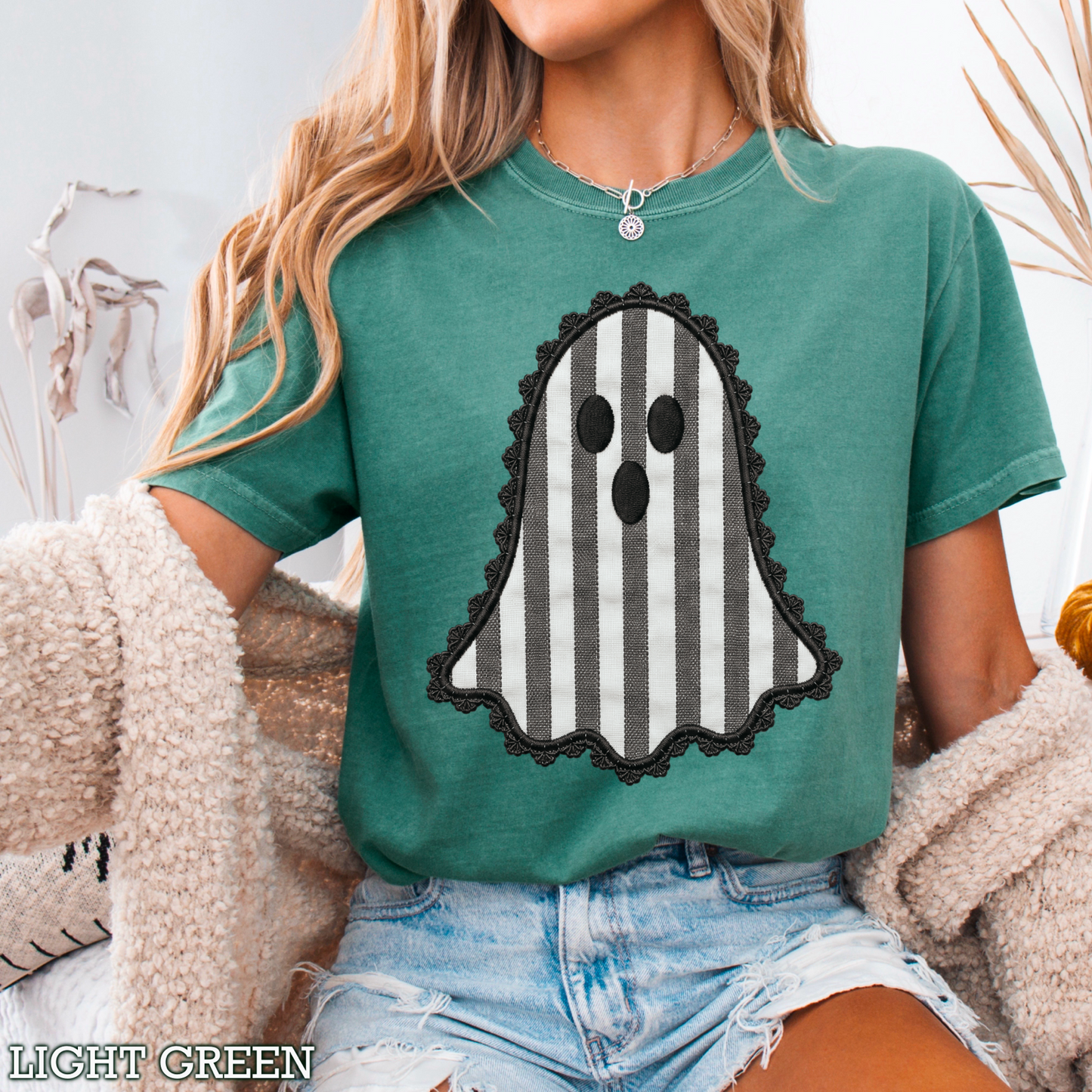 Lace Ghost Halloween Comfort Color Graphic Tee