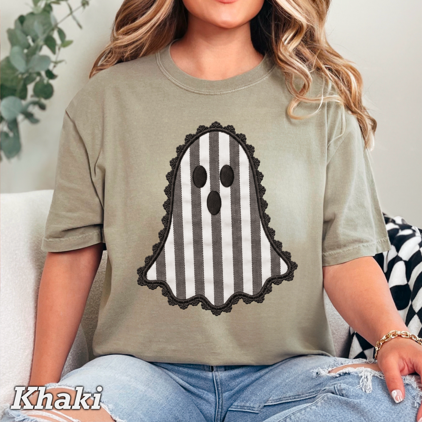 Lace Ghost Halloween Comfort Color Graphic Tee