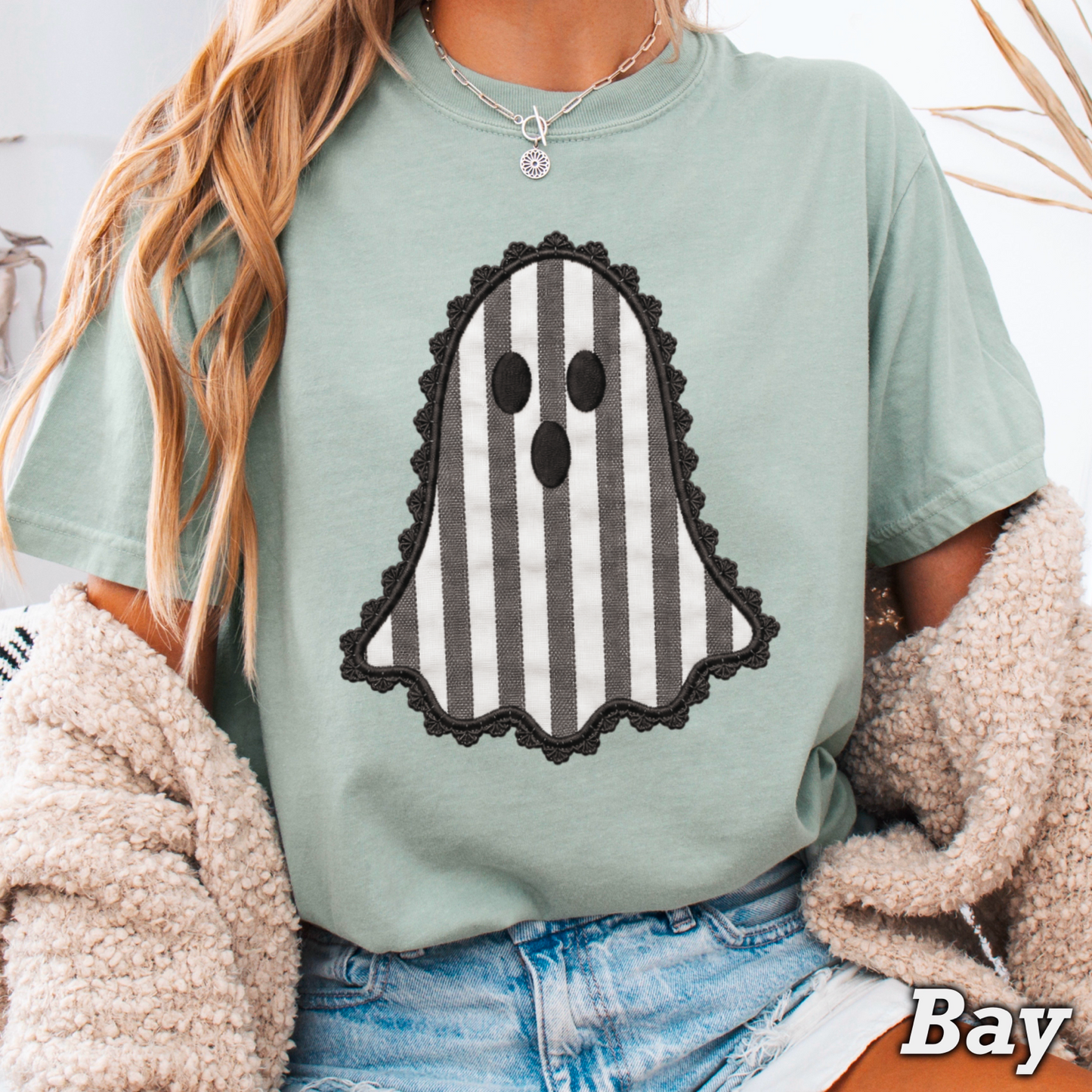 Lace Ghost Halloween Comfort Color Graphic Tee