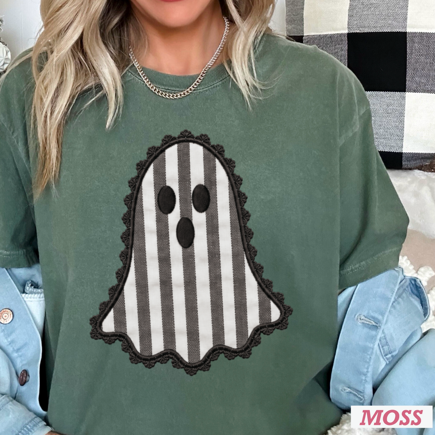 Lace Ghost Halloween Comfort Color Graphic Tee