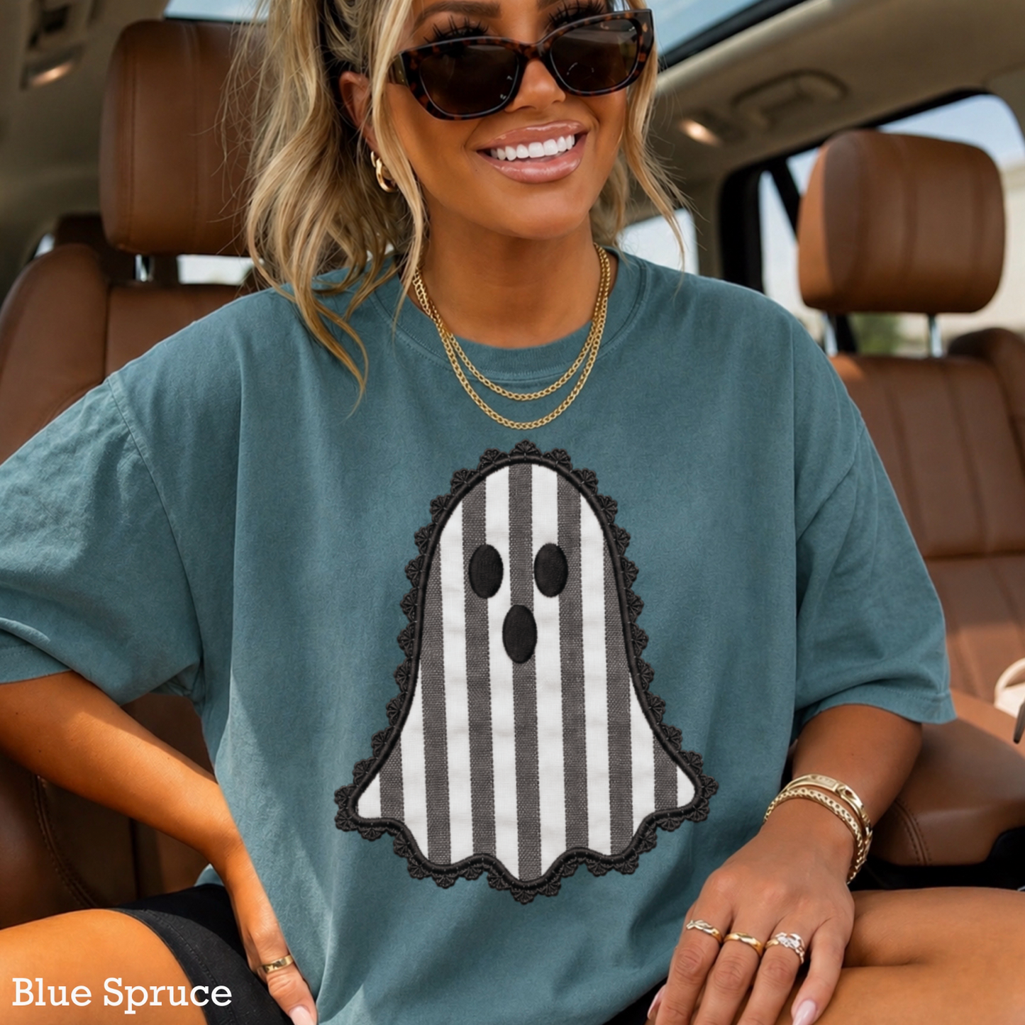 Lace Ghost Halloween Comfort Color Graphic Tee