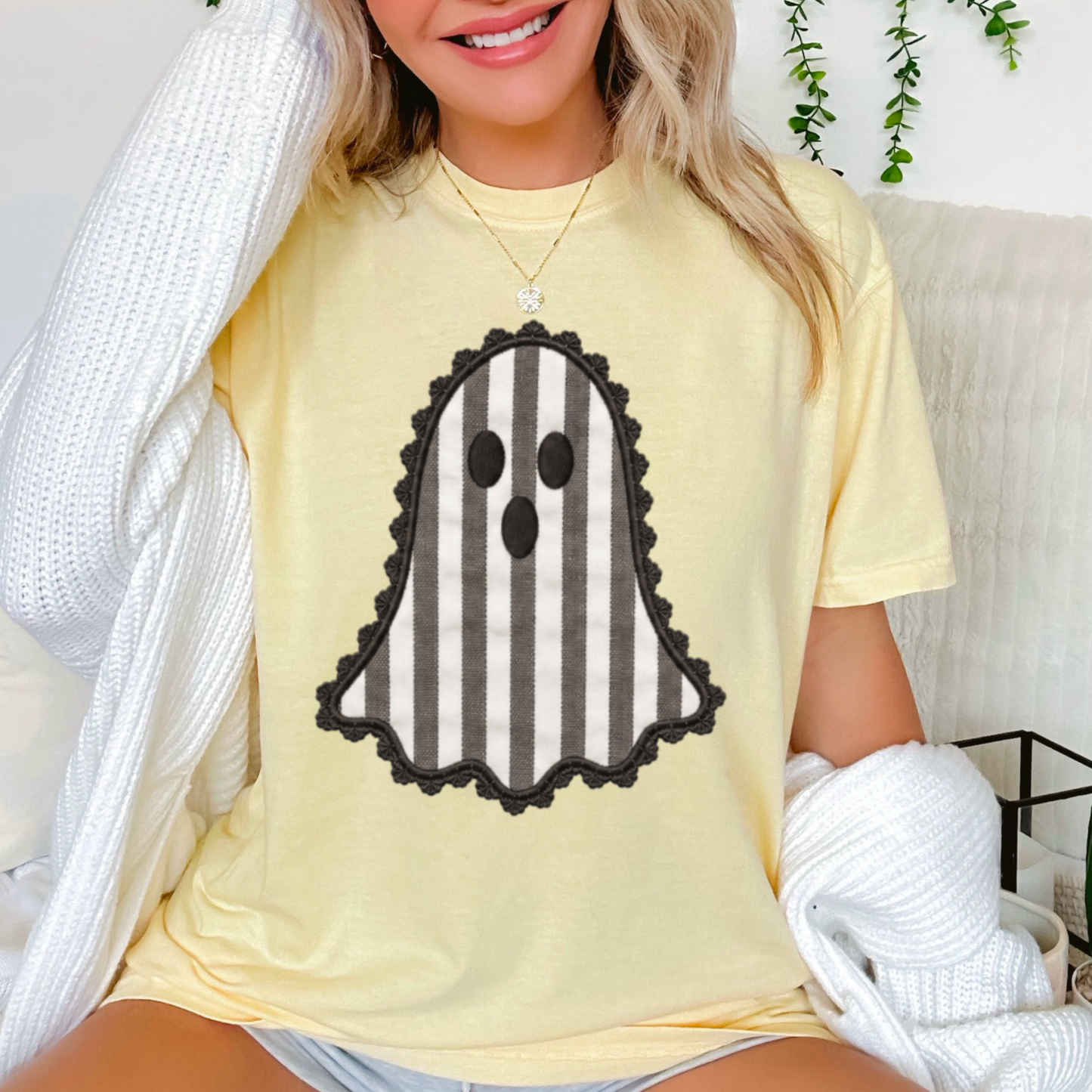 Lace Ghost Halloween Comfort Color Graphic Tee