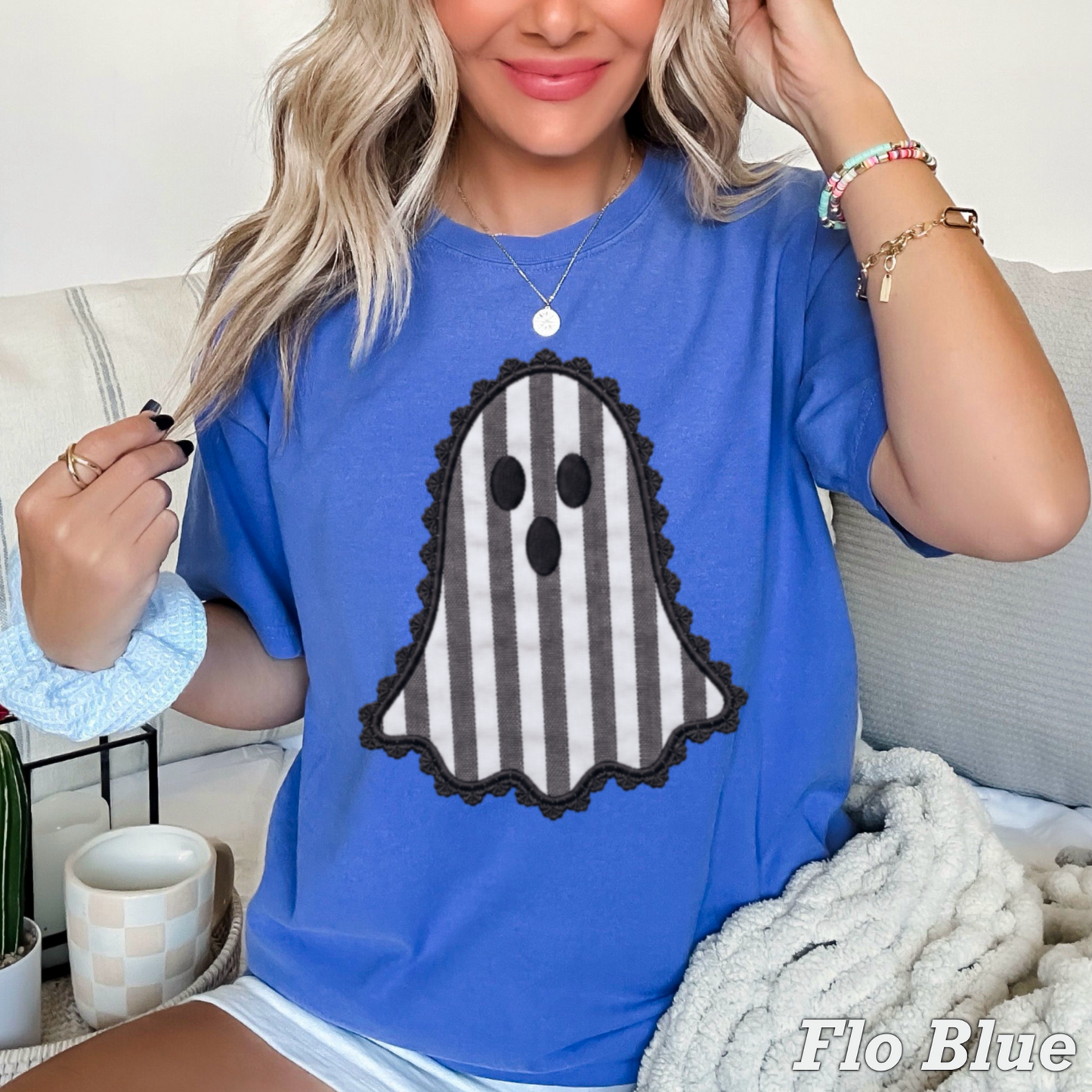 Lace Ghost Halloween Comfort Color Graphic Tee