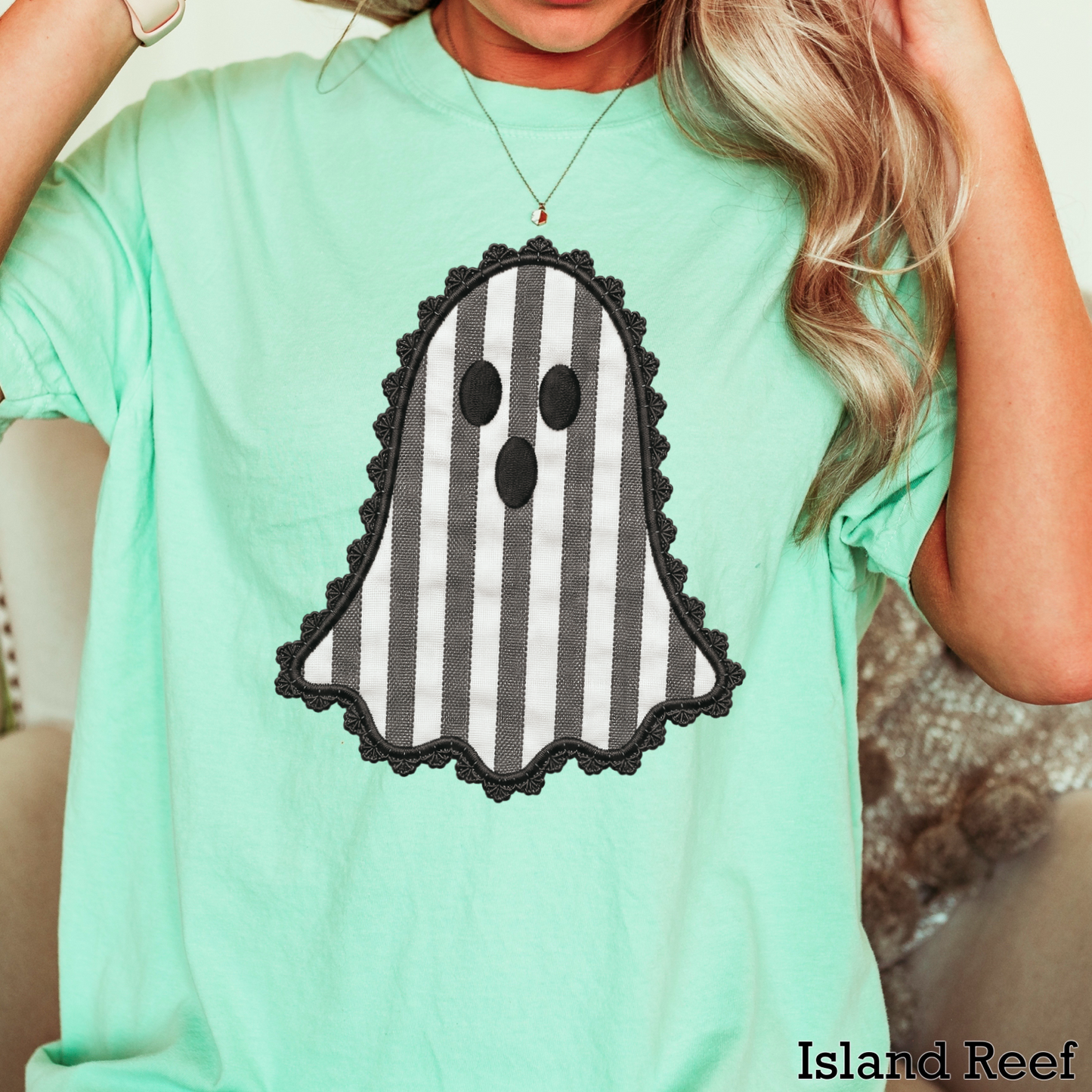 Lace Ghost Halloween Comfort Color Graphic Tee