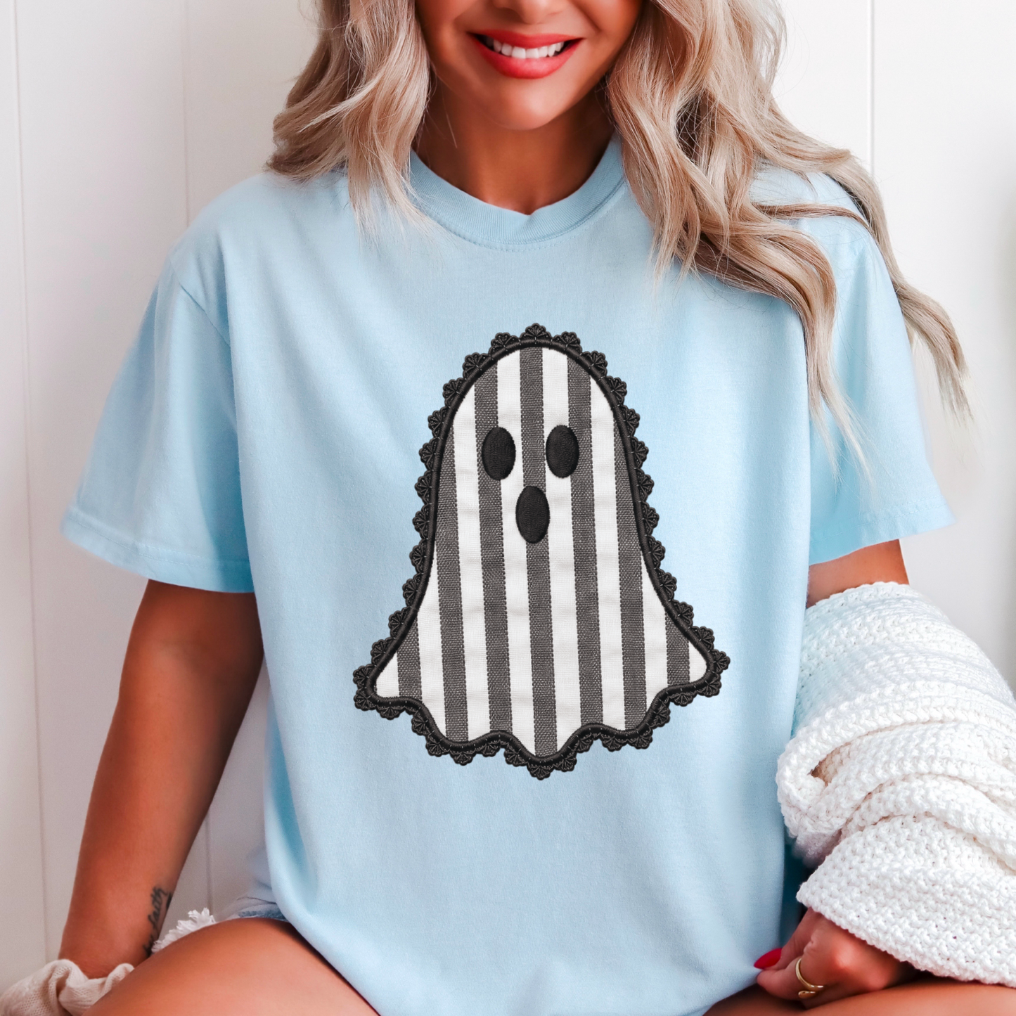 Lace Ghost Halloween Comfort Color Graphic Tee