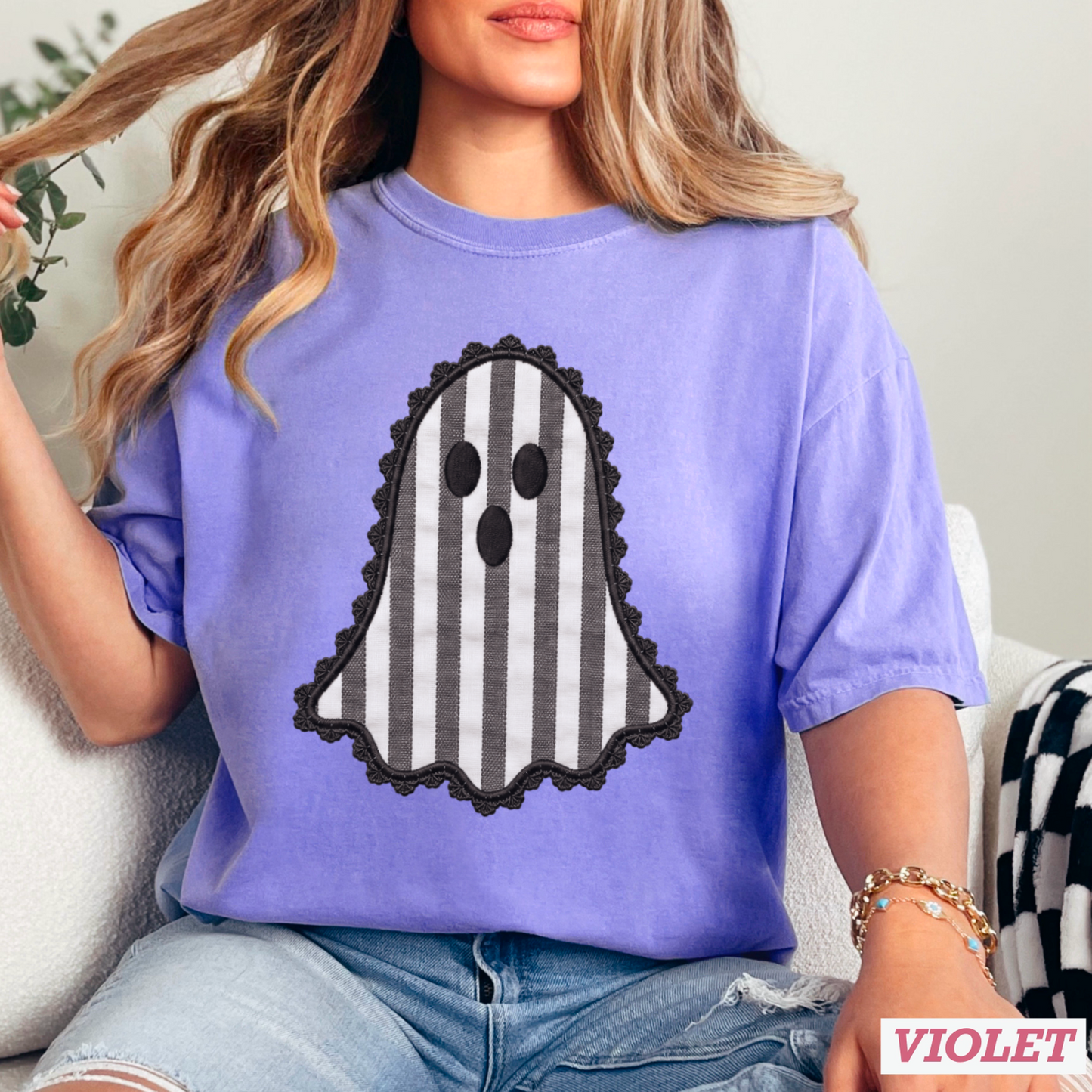 Lace Ghost Halloween Comfort Color Graphic Tee