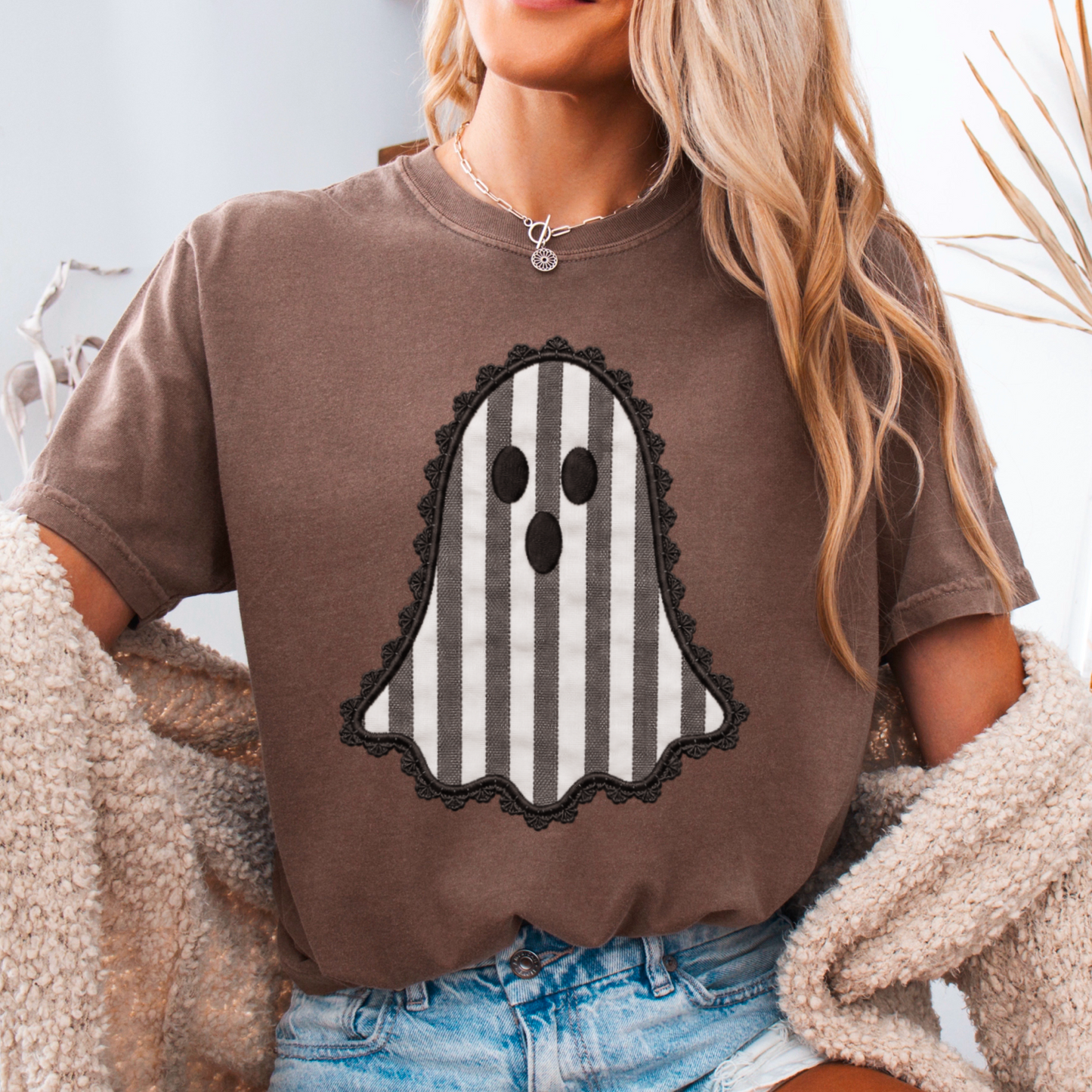 Lace Ghost Halloween Comfort Color Graphic Tee
