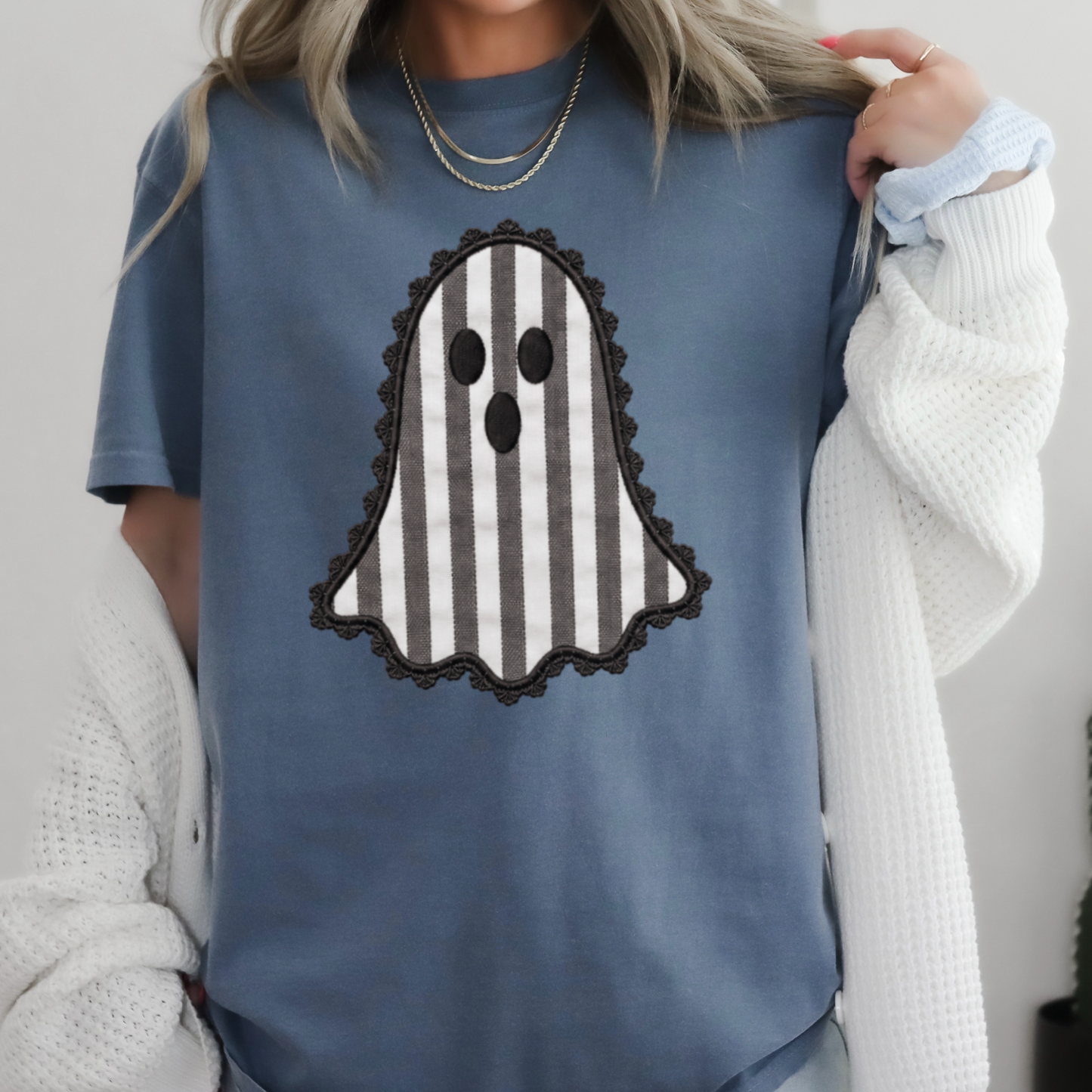 Lace Ghost Halloween Comfort Color Graphic Tee