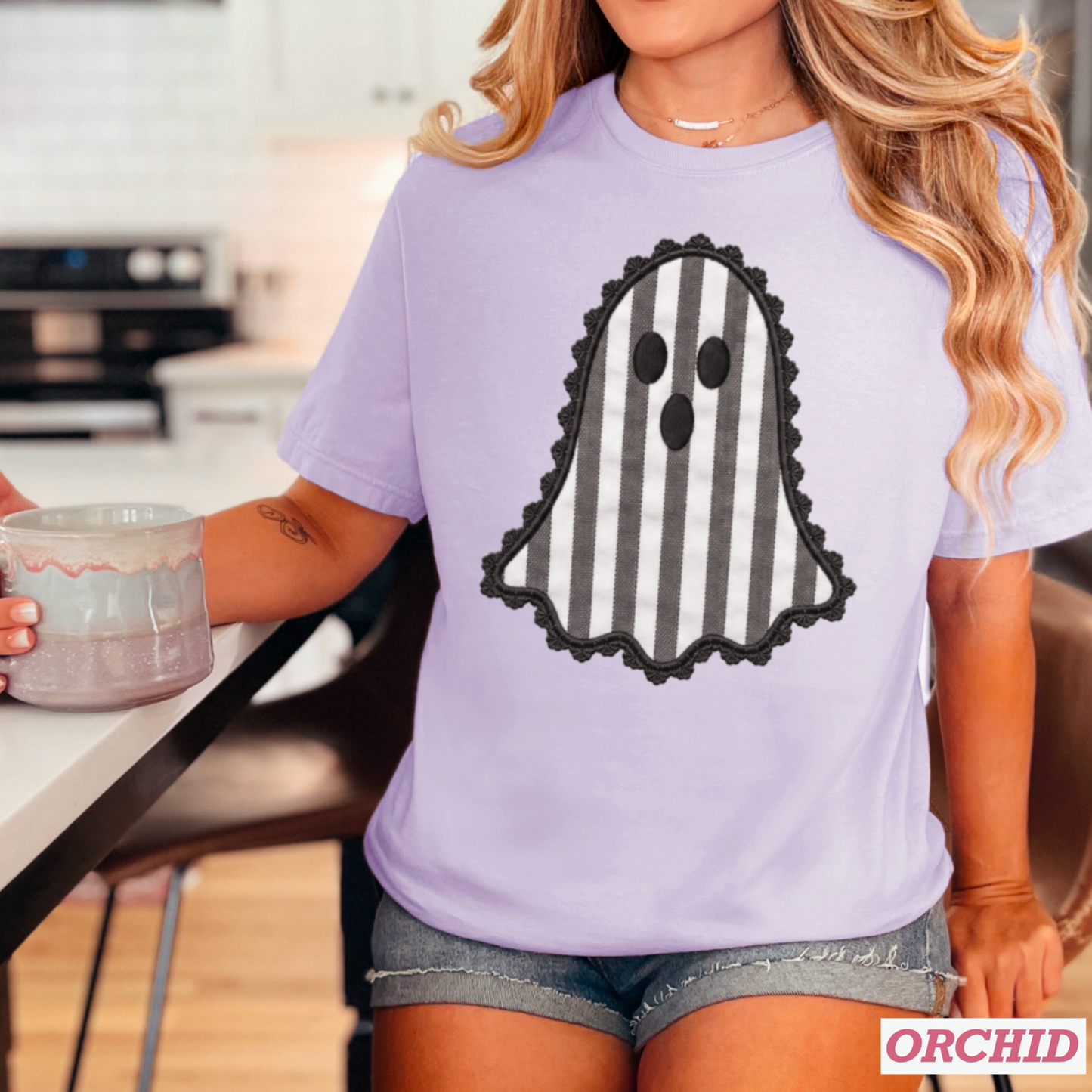 Lace Ghost Halloween Comfort Color Graphic Tee