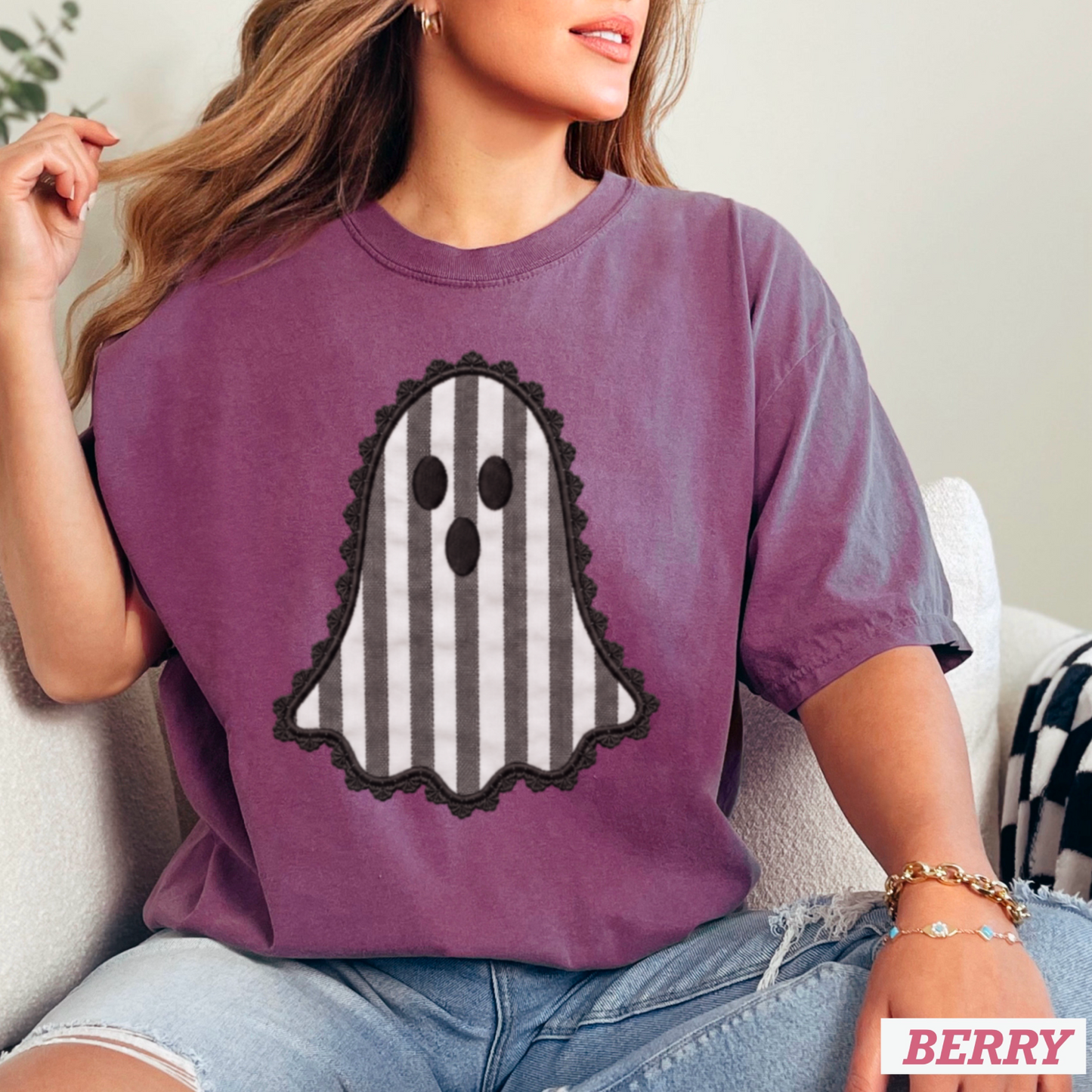 Lace Ghost Halloween Comfort Color Graphic Tee